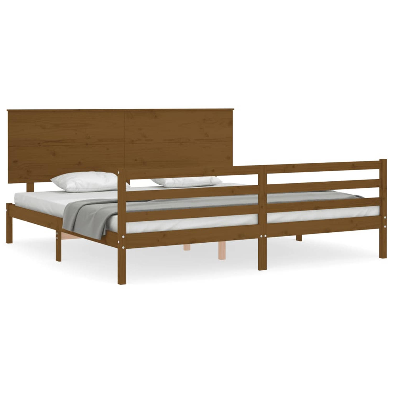 The Living Store Bedframe met hoofdbord massief hout honingbruin 200x200 cm - Bedframe - Bedframes - Bed - Tweepersoonsbed - Slaapkamermeubel - Houten Bedframe - Houten Bed - Bedbo