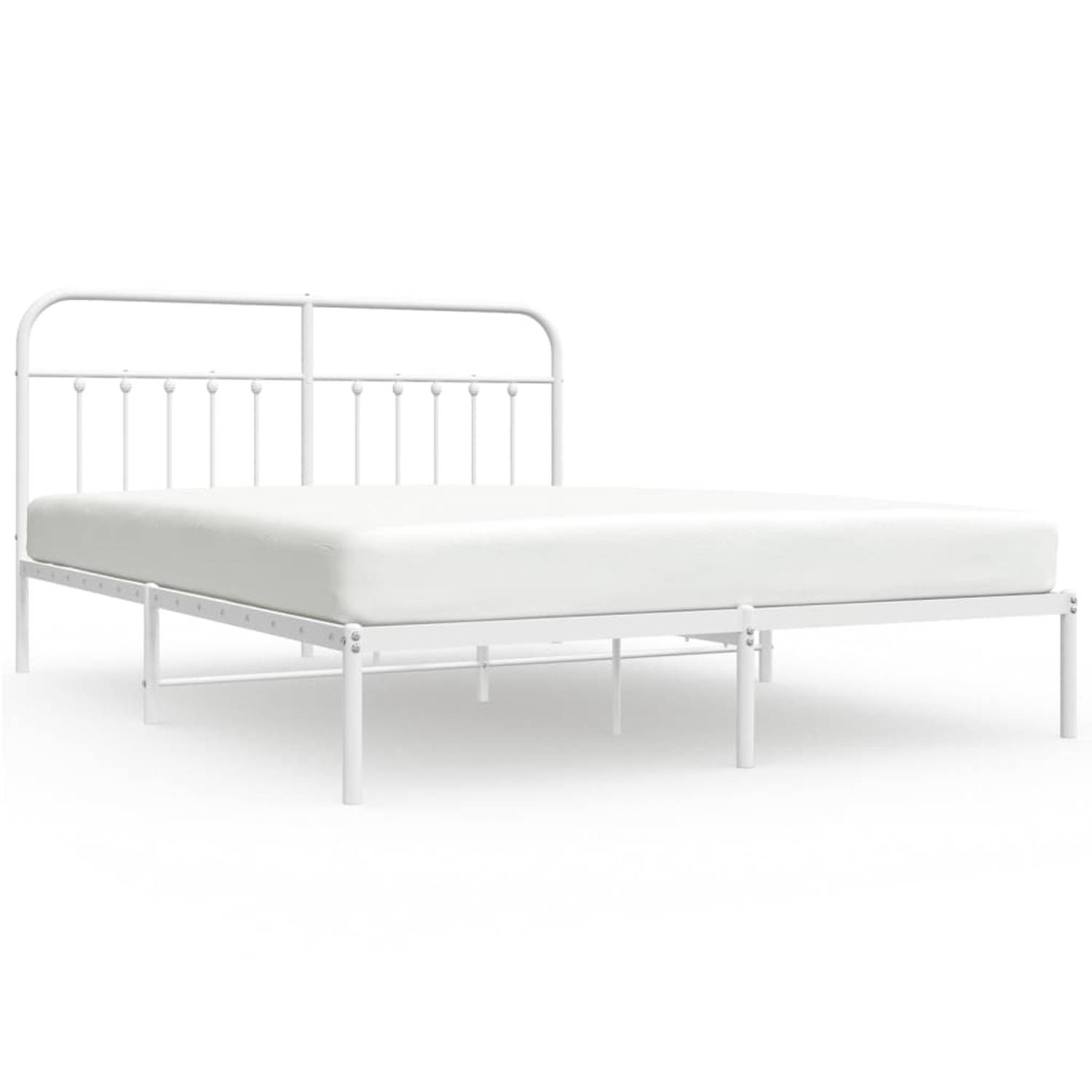 The Living Store Bedframe met hoofdbord metaal wit 160x200 cm - Bed