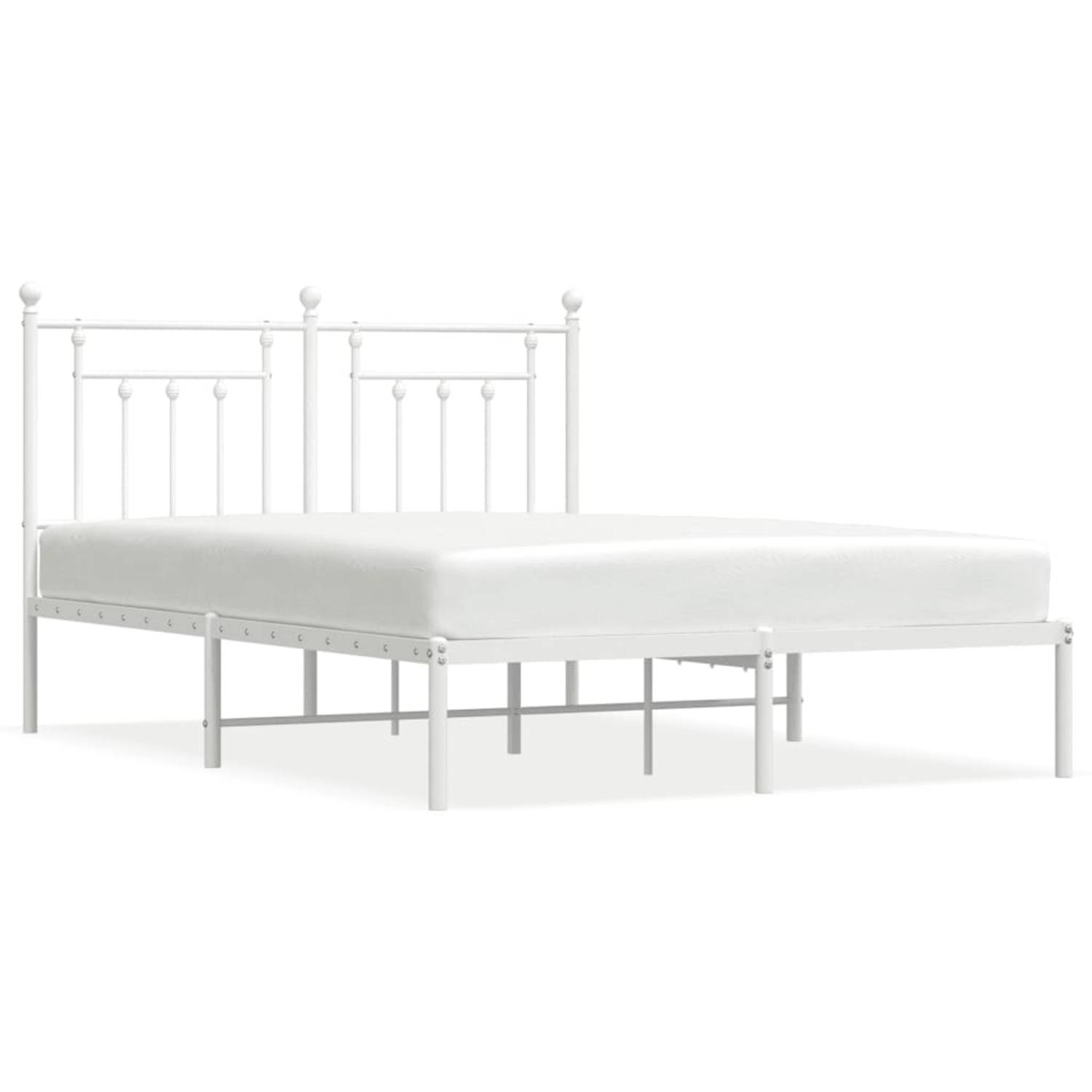 The Living Store Bedframe met hoofdbord metaal wit 150x200 cm - Bed