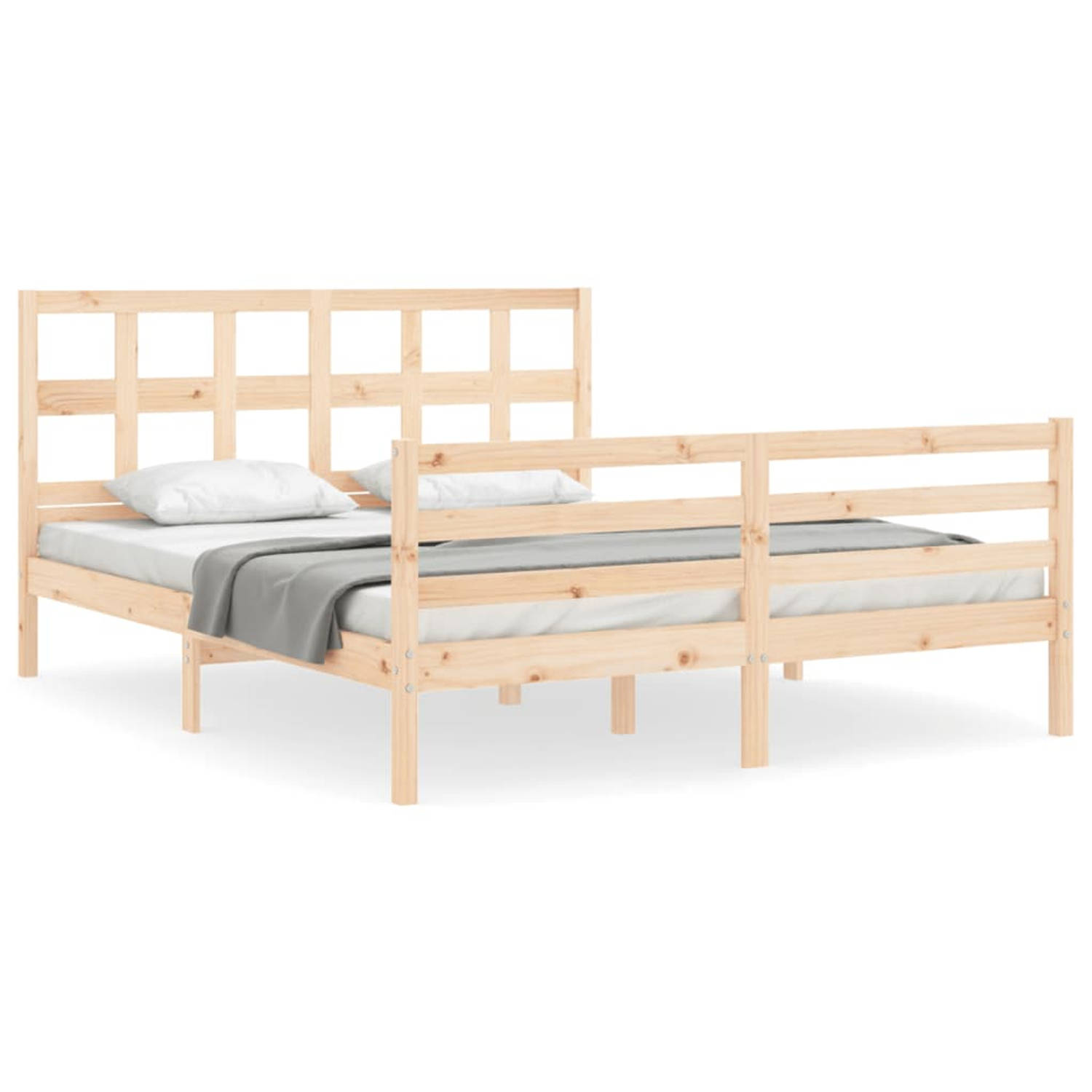 The Living Store Bedframe met hoofdbord massief hout 5 FT King Size - Bedframe - Bedframes - Bed - Tweepersoonsbed - Slaapkamermeubel - Houten Bedframe - Houten Bed - Bedbodem - Ma