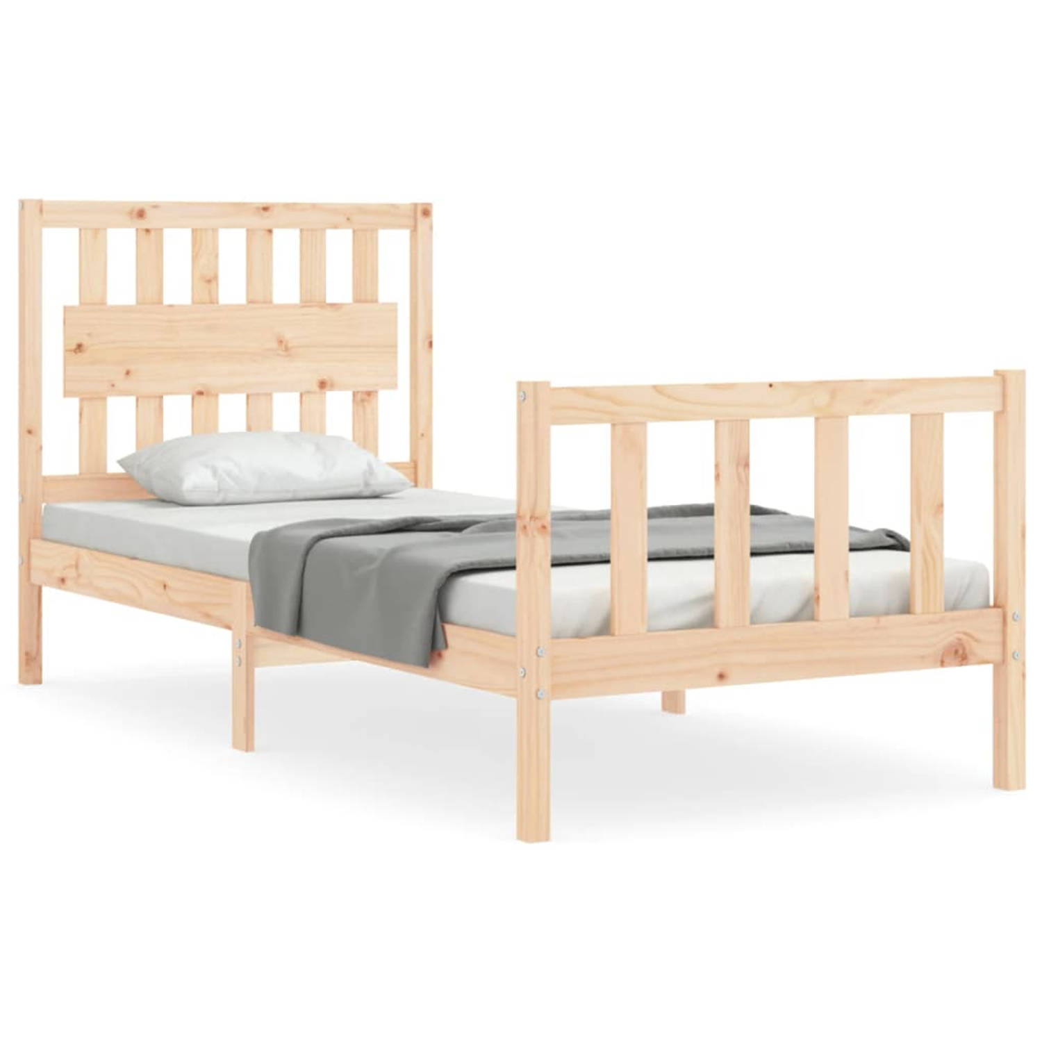 The Living Store Bedframe met hoofdbord massief hout 90x200 cm - Bedframe - Bedframes - Bed - Eenpersoonsbed - Slaapkamermeubel - Houten Bedframe - Houten Bed - Bedbodem - Massief