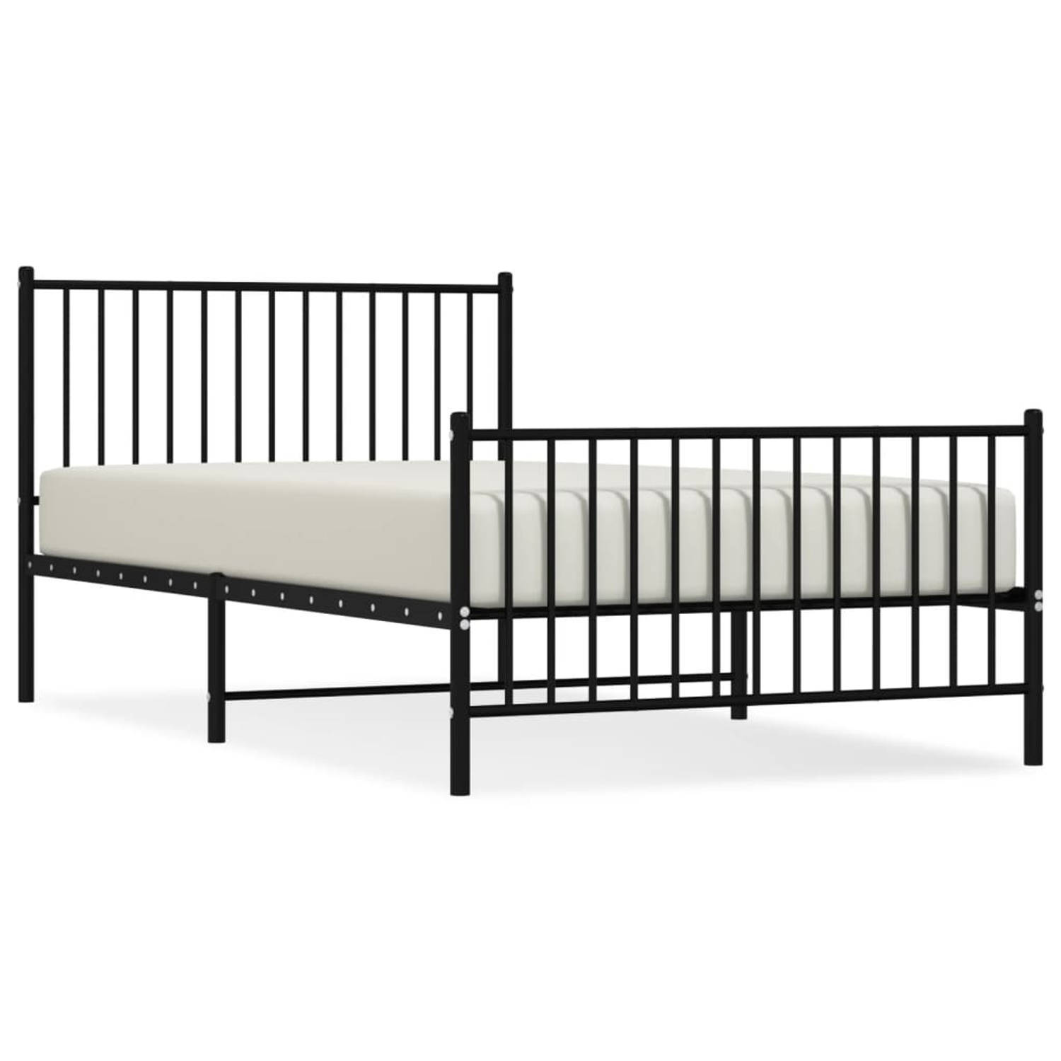 The Living Store Bedframe met hoofd- en voeteneinde metaal zwart 107x203 cm - Bed