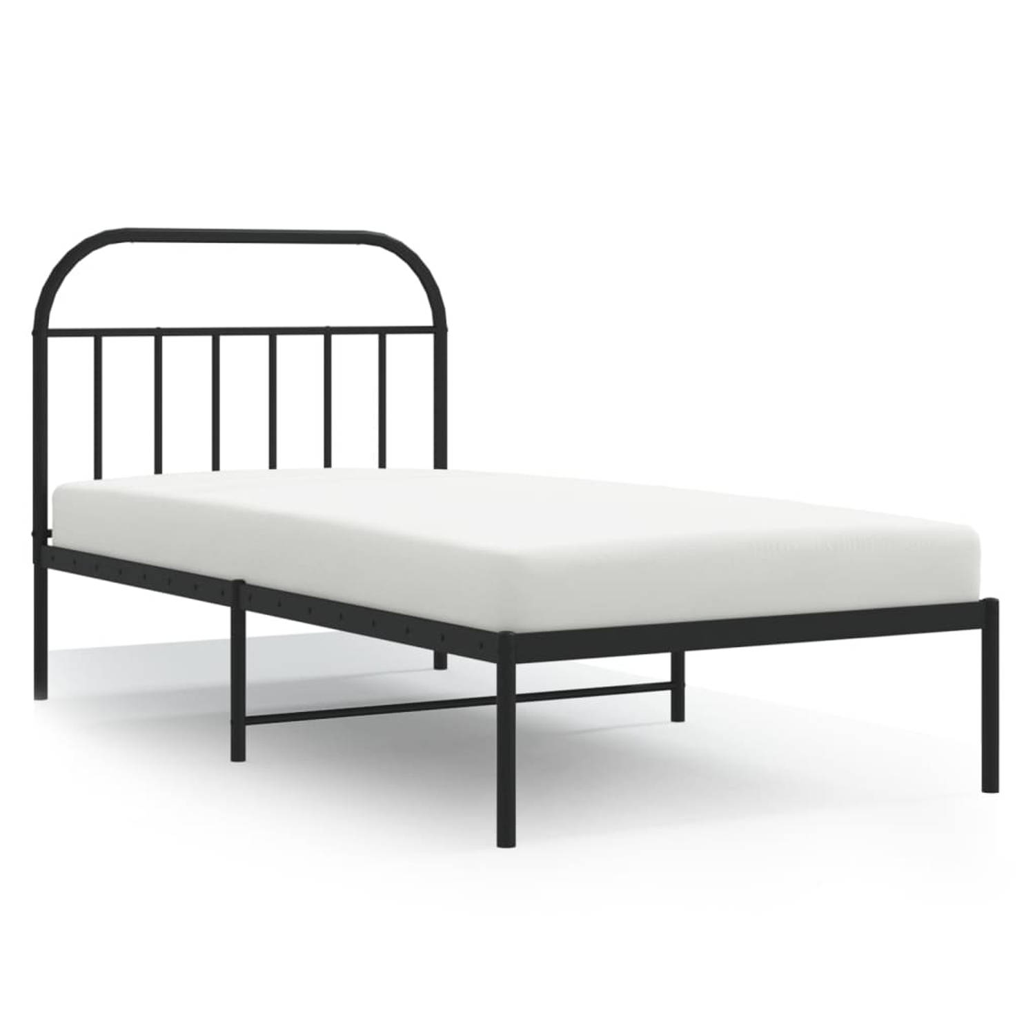 The Living Store Bedframe met hoofdbord metaal zwart 107x203 cm - Bed