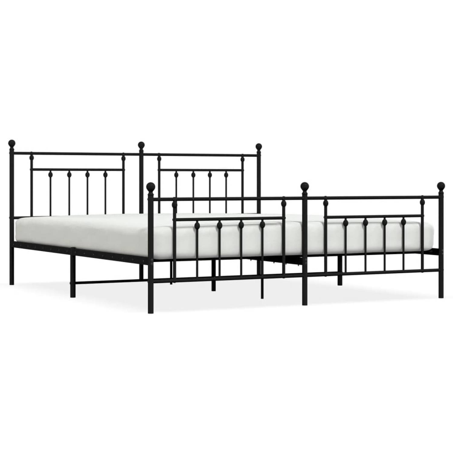 The Living Store Bedframe met hoofd- en voeteneinde metaal zwart 200x200 cm - Bed