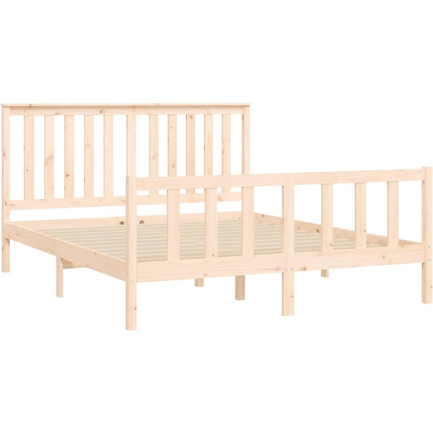 The Living Store Klassiek Houten Bedframe - Massief Grenenhout - 205.5 x 156 x 101 cm - Geen Matras Included