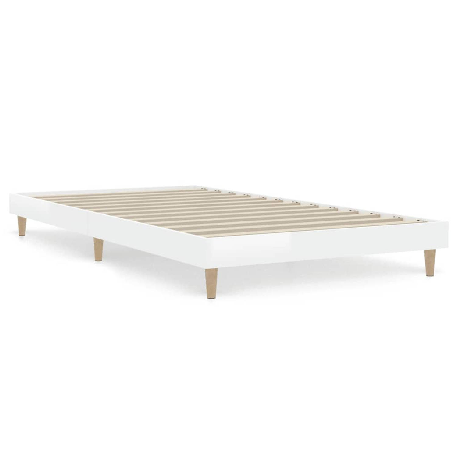 The Living Store Bedframe bewerkt hout hoogglans wit 100x200 cm - Bed