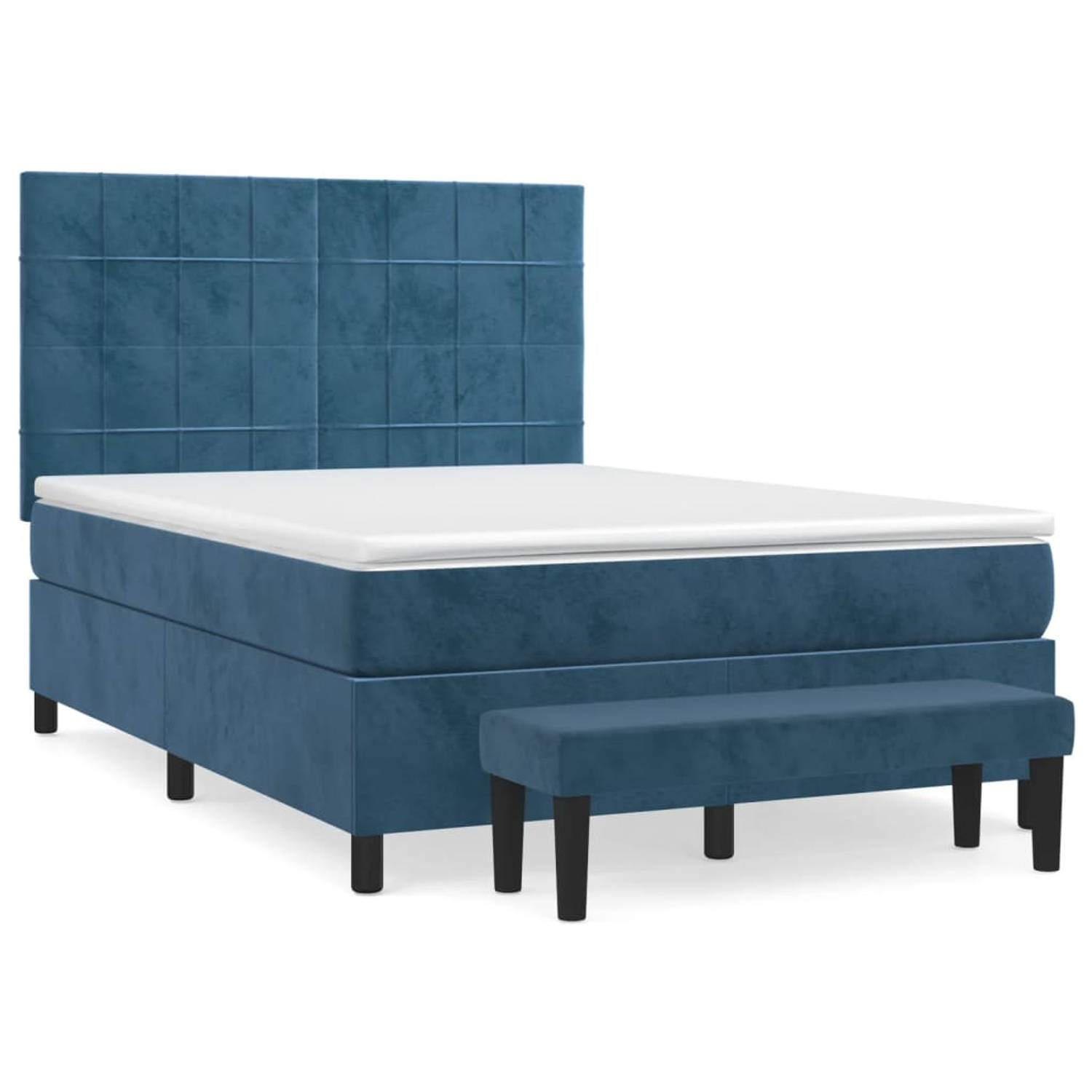 The Living Store Boxspringbed - Bed - 203x144x118/128 cm - Donkerblauw