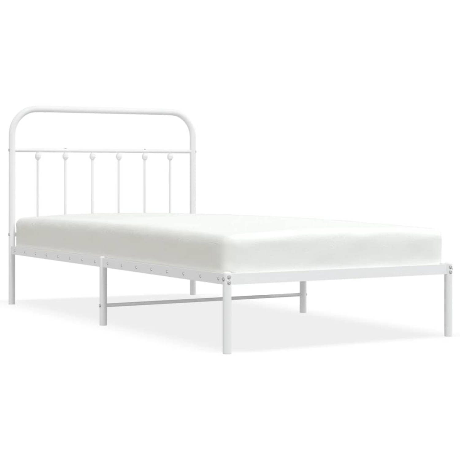 The Living Store Bedframe met hoofdbord metaal wit 100x200 cm - Bed
