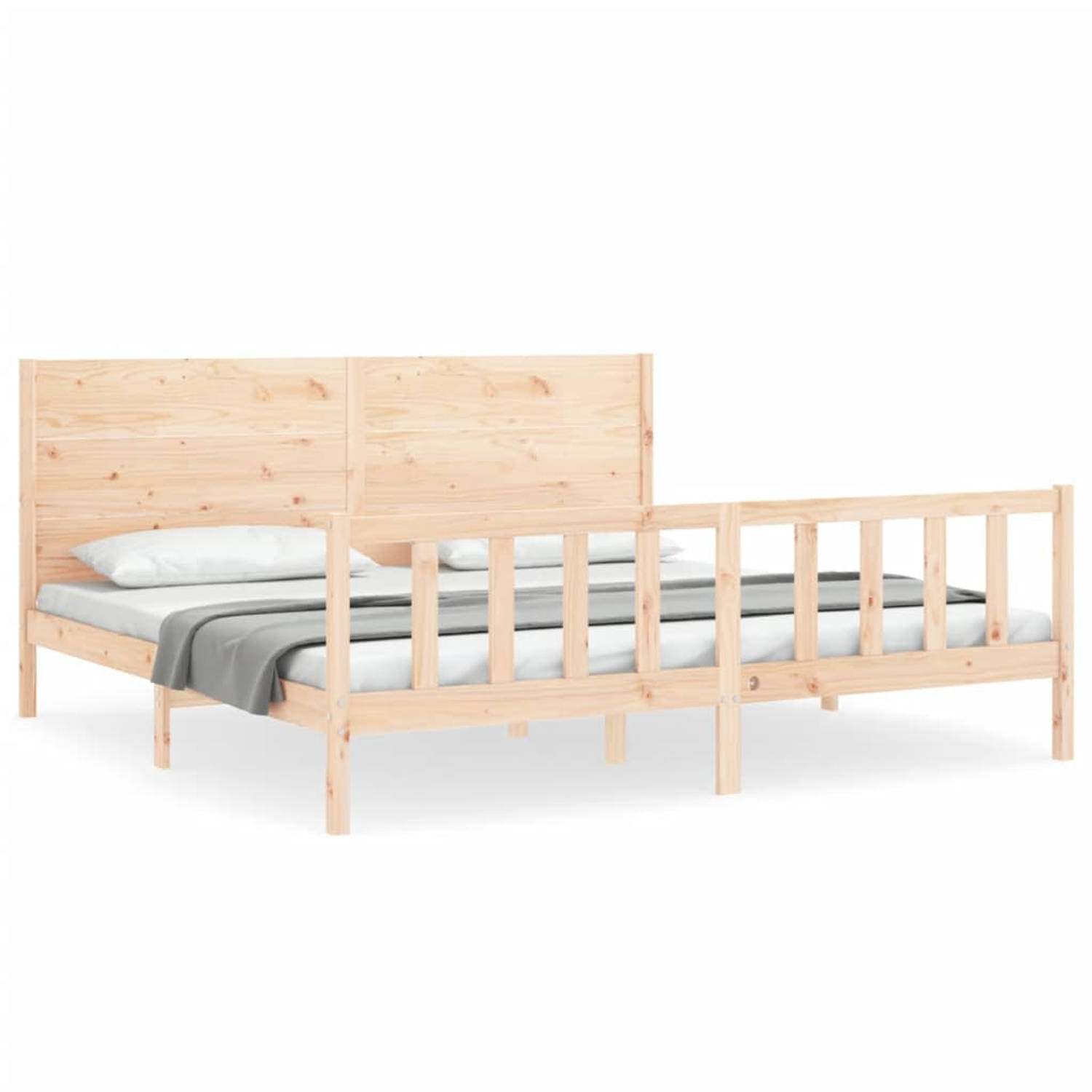 The Living Store Bedframe met hoofdbord massief hout 200x200 cm - Bedframe - Bedframes - Bed - Tweepersoonsbed - Slaapkamermeubel - Houten Bedframe - Houten Bed - Bedbodem - Massie