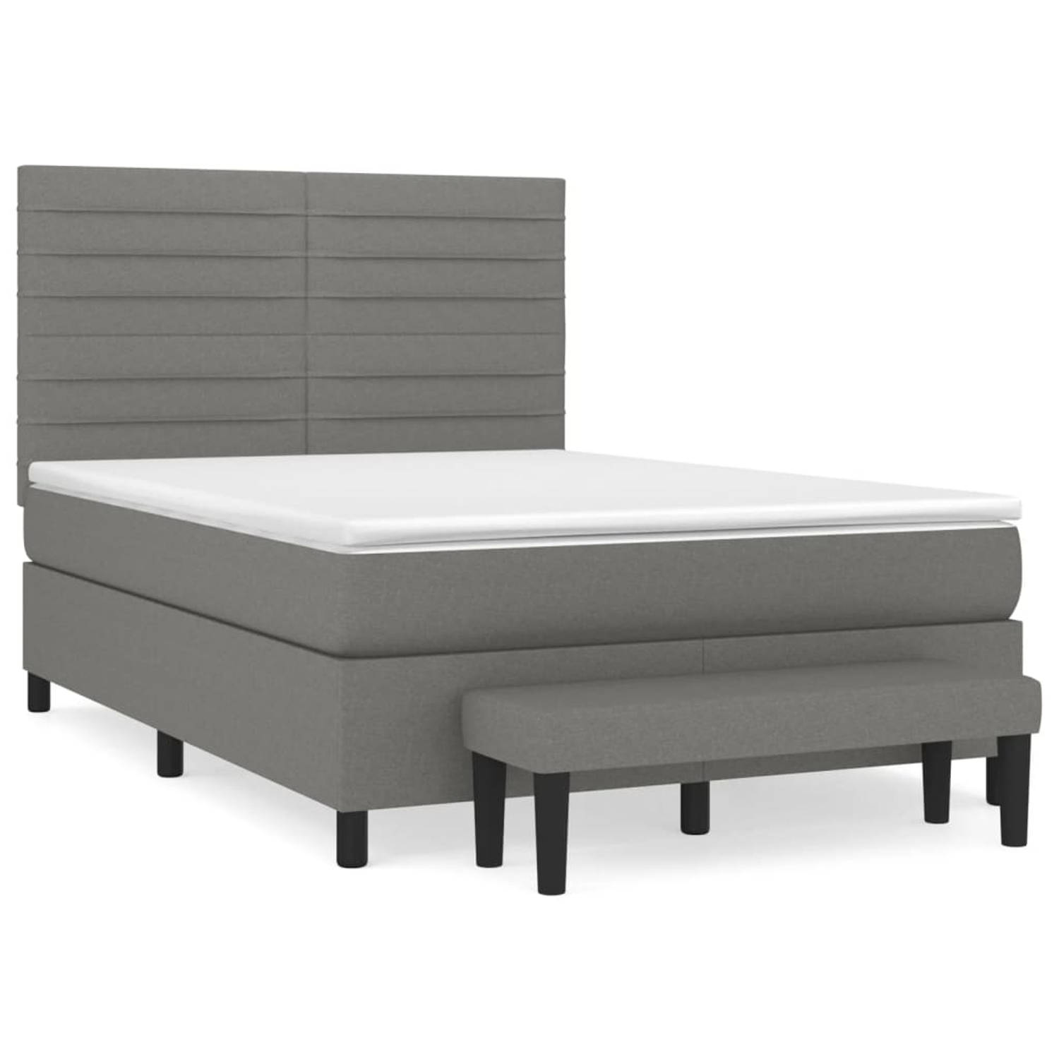 The Living Store Boxspring met matras stof donkergrijs 140x200 cm - Bed