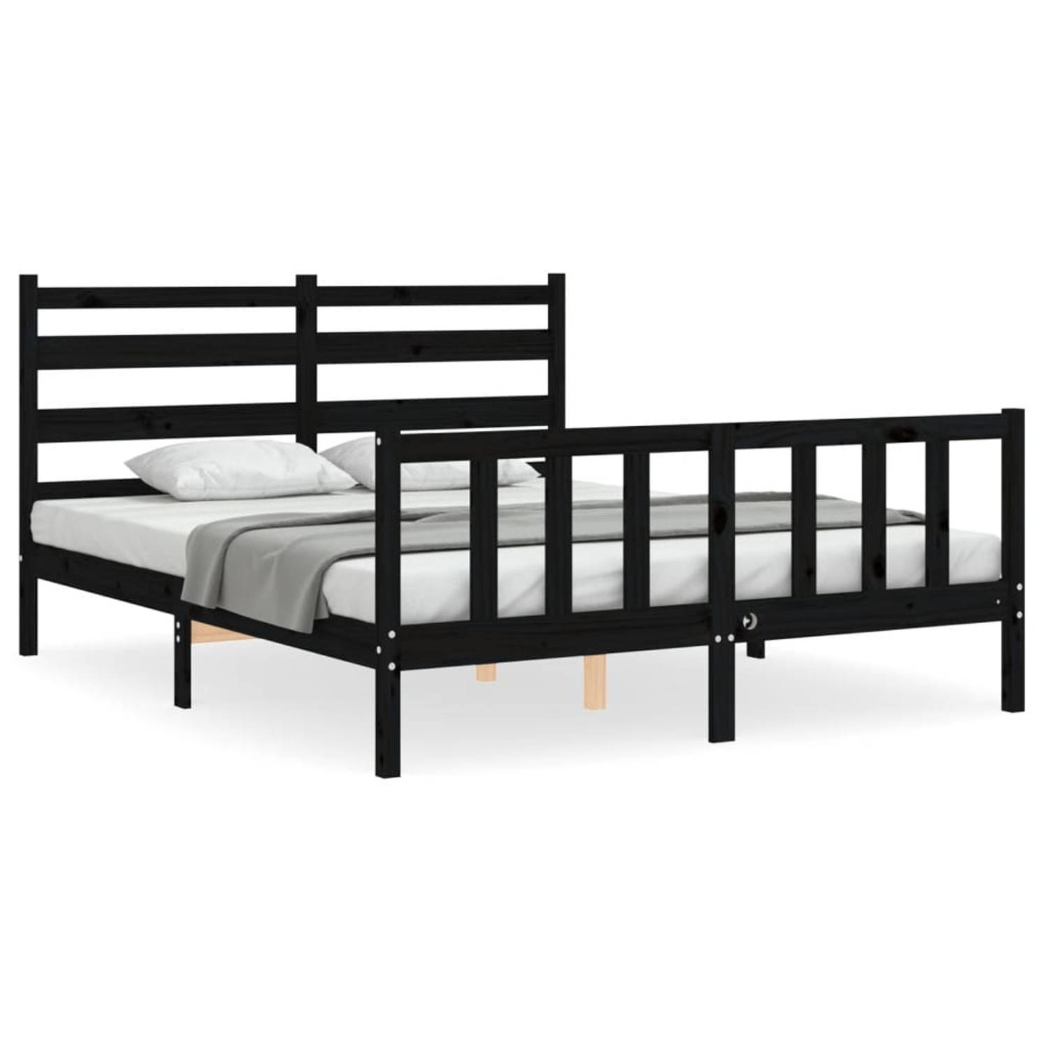 The Living Store Bedframe met hoofdbord massief hout zwart 5FT King Size - Bedframe - Bedframes - Bed - Tweepersoonsbed - Slaapkamermeubel - Houten Bedframe - Houten Bed - Bedbodem