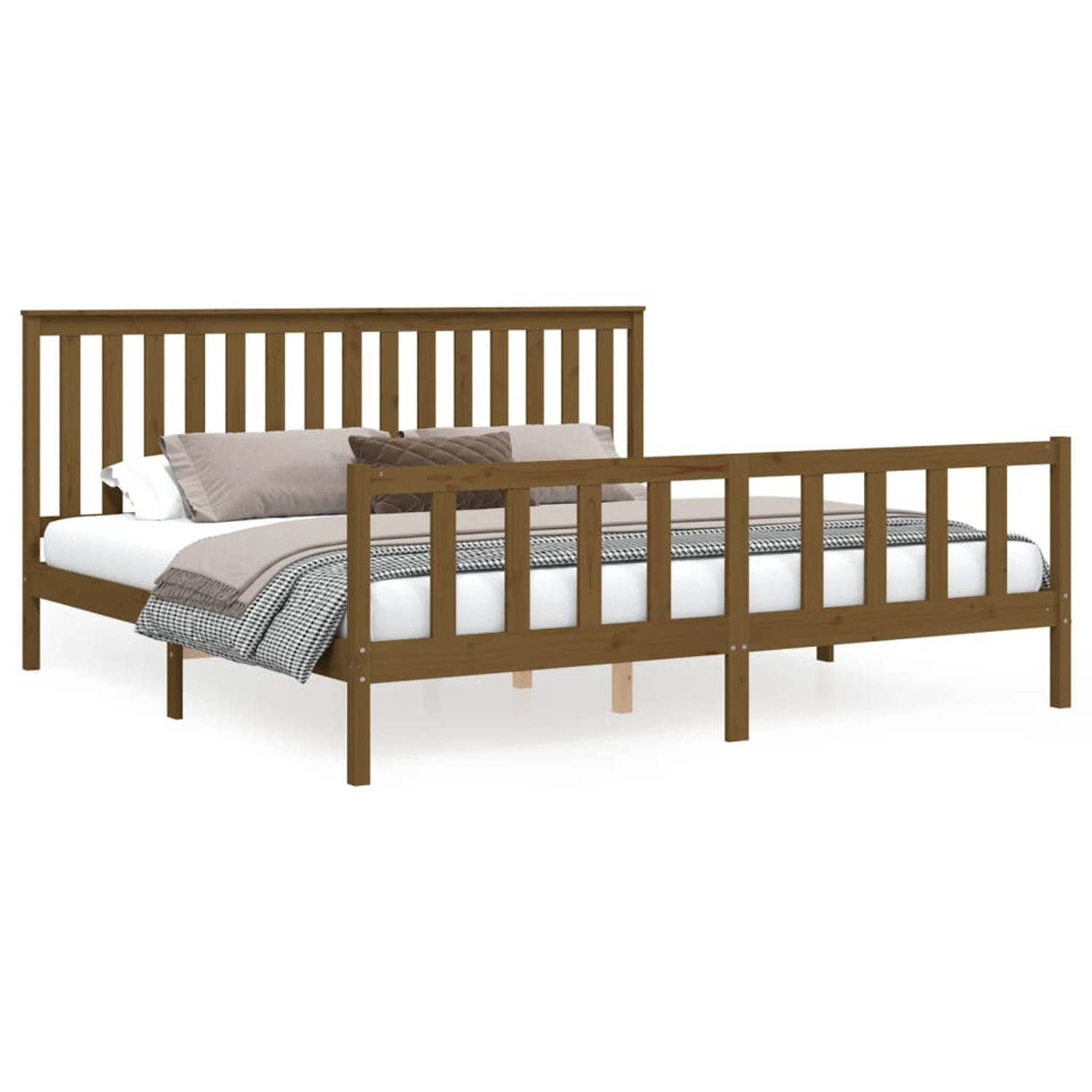 The Living Store Bedframe met hoofdbord grenenhout honingbruin 200x200 cm - Bedframe - Bedframes - Tweepersoonsbed - Bed - Bedombouw - Dubbel Bed - Frame - Bed Frame - Ledikant - H