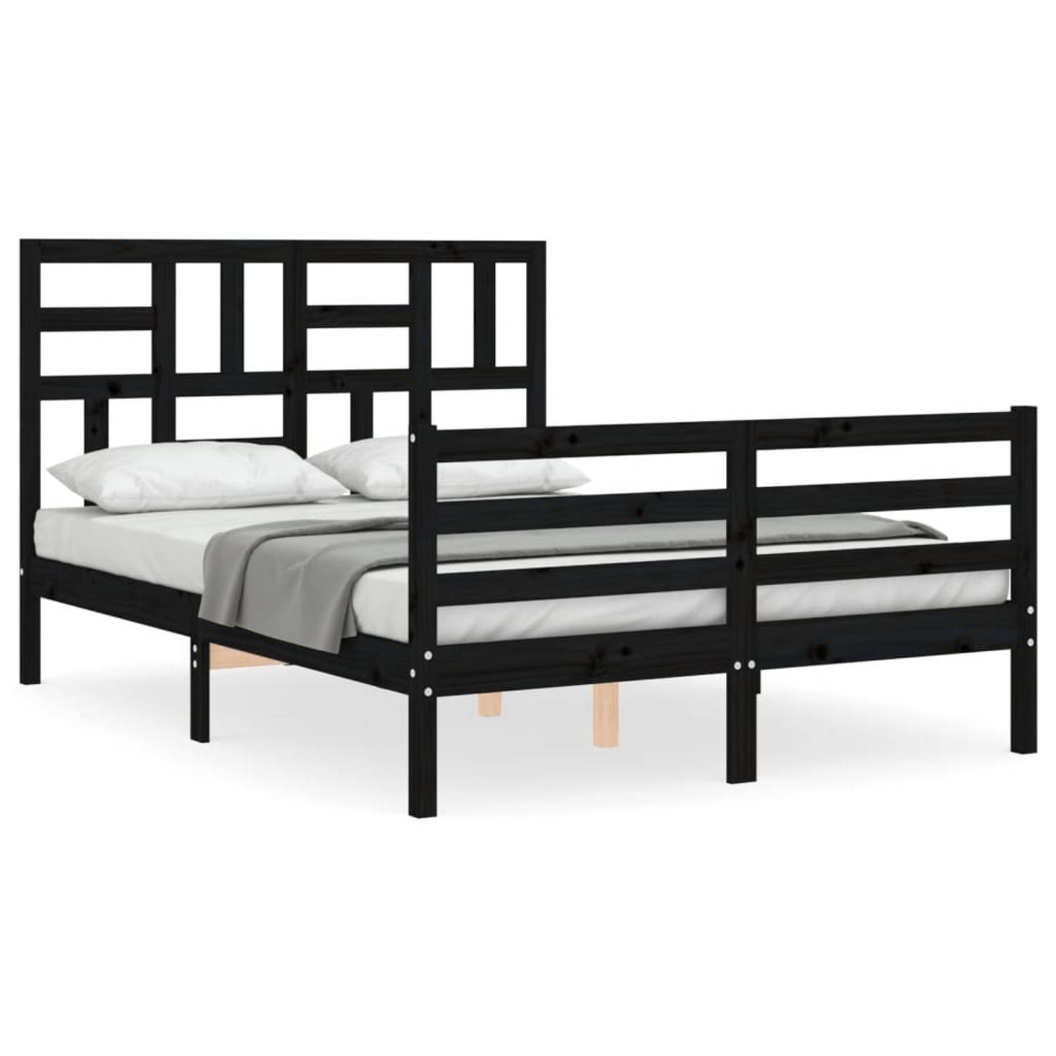 The Living Store Bedframe met hoofdbord massief hout zwart 4FT Small Double - Bedframe - Bedframes - Bed - Tweepersoonsbed - Slaapkamermeubel - Houten Bedframe - Houten Bed - Bedbo