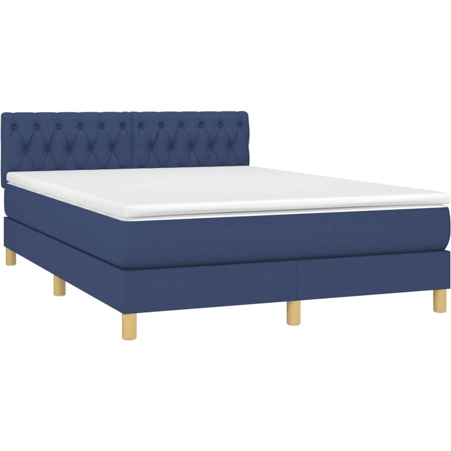 The Living Store Boxspringbed - Pocketvering - Blauw - 140 x 200 x 20 cm