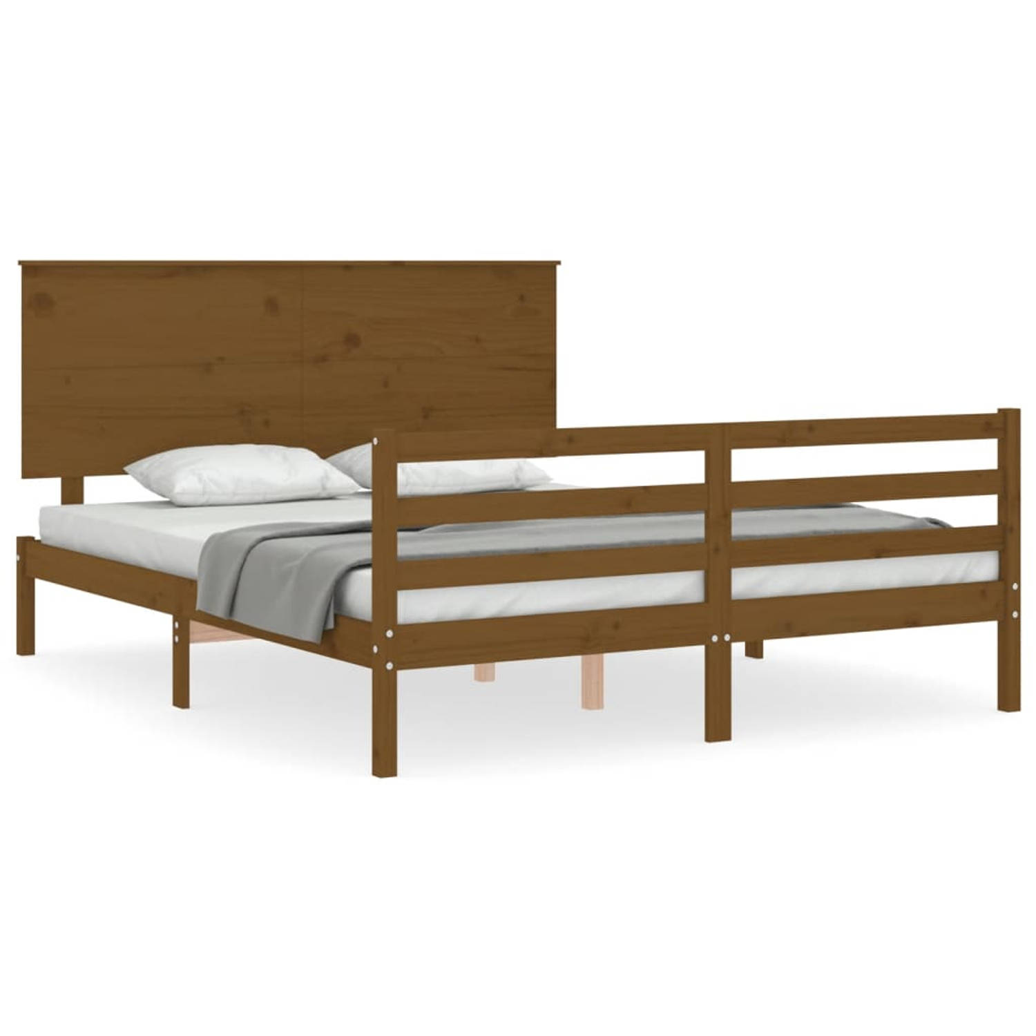 The Living Store Bedframe met hoofdbord massief hout honingbruin 5FT King Size - Bedframe - Bedframes - Bed - Tweepersoonsbed - Slaapkamermeubel - Houten Bedframe - Houten Bed - Be