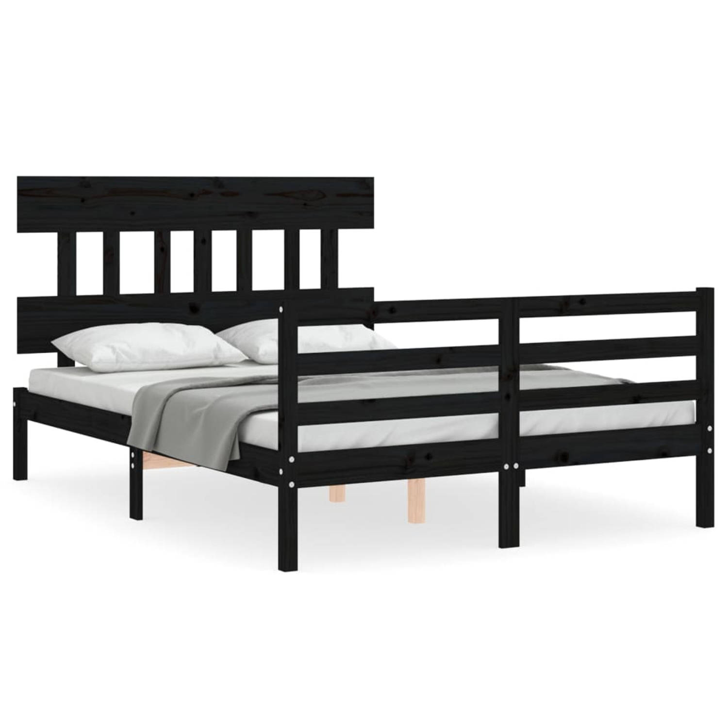 The Living Store Bedframe met hoofdbord massief hout zwart 140x190 cm - Bedframe - Bedframes - Bed - Tweepersoonsbed - Slaapkamermeubel - Houten Bedframe - Houten Bed - Bedbodem -