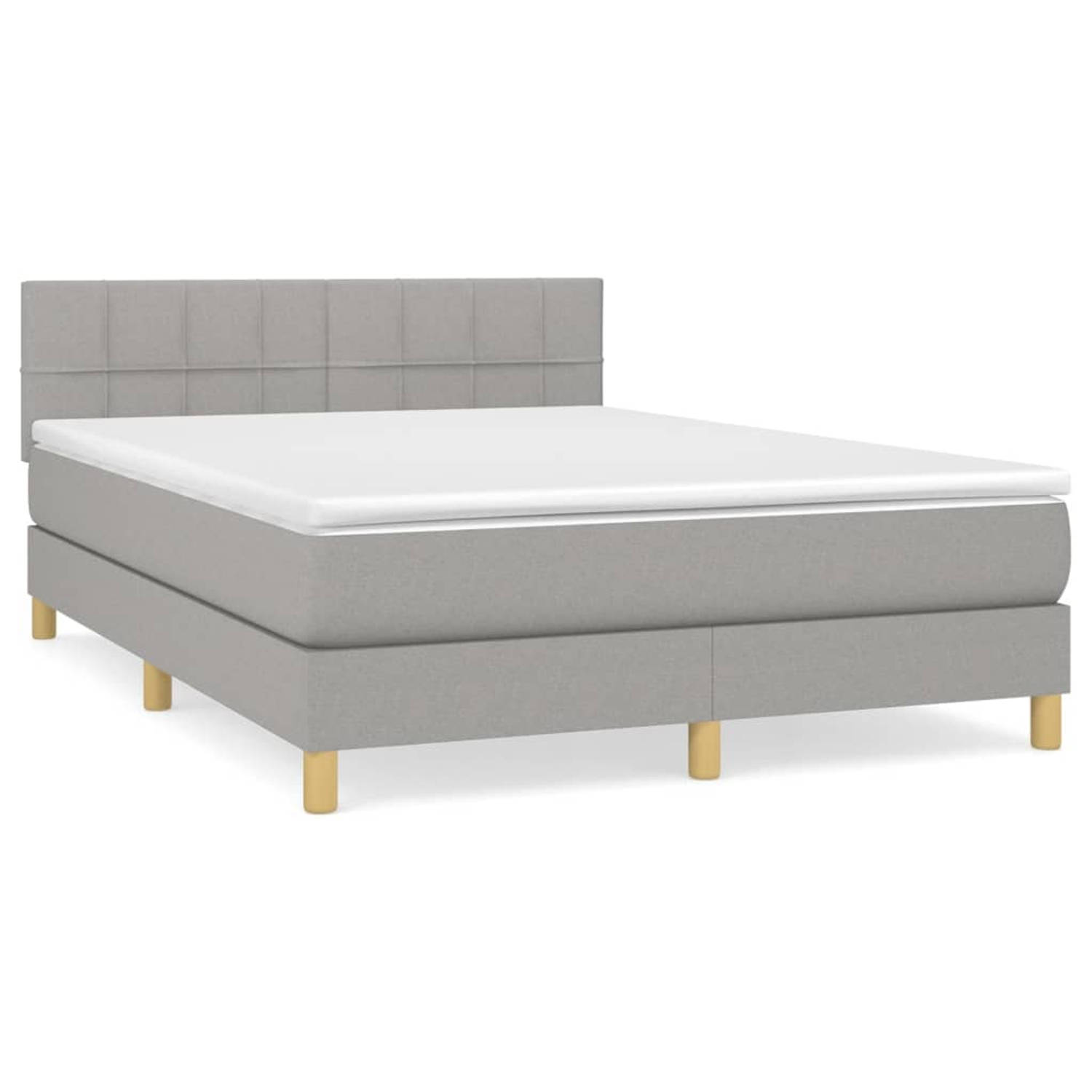 The Living Store Boxspringbed - lichtgrijs - 193 x 144 x 78/88 cm - pocketvering matras - middelharde ondersteuning - huidvriendelijk topmatras