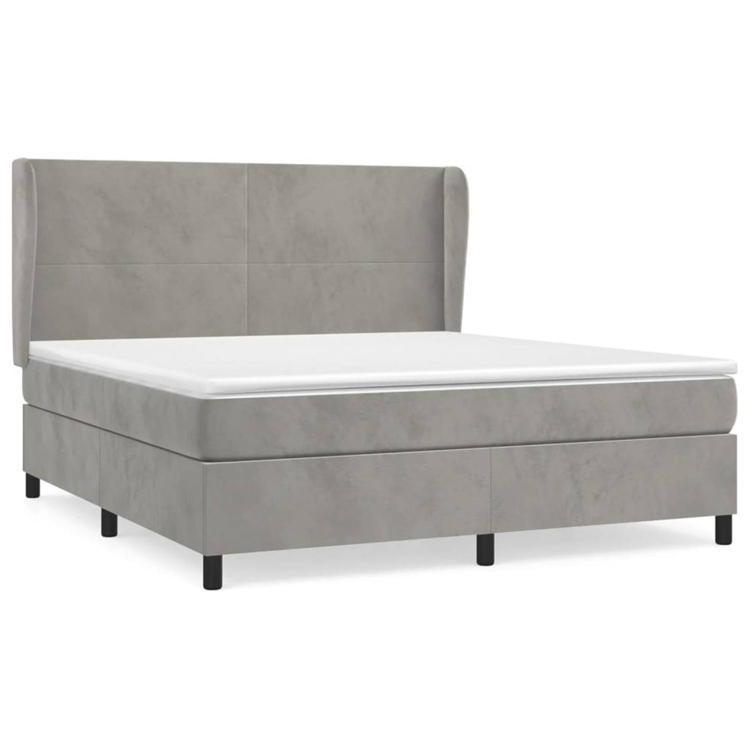 The Living Store Boxspringbed - The Living Store - Bedden - 160 x 200 - Lichtgrijs - Fluweel