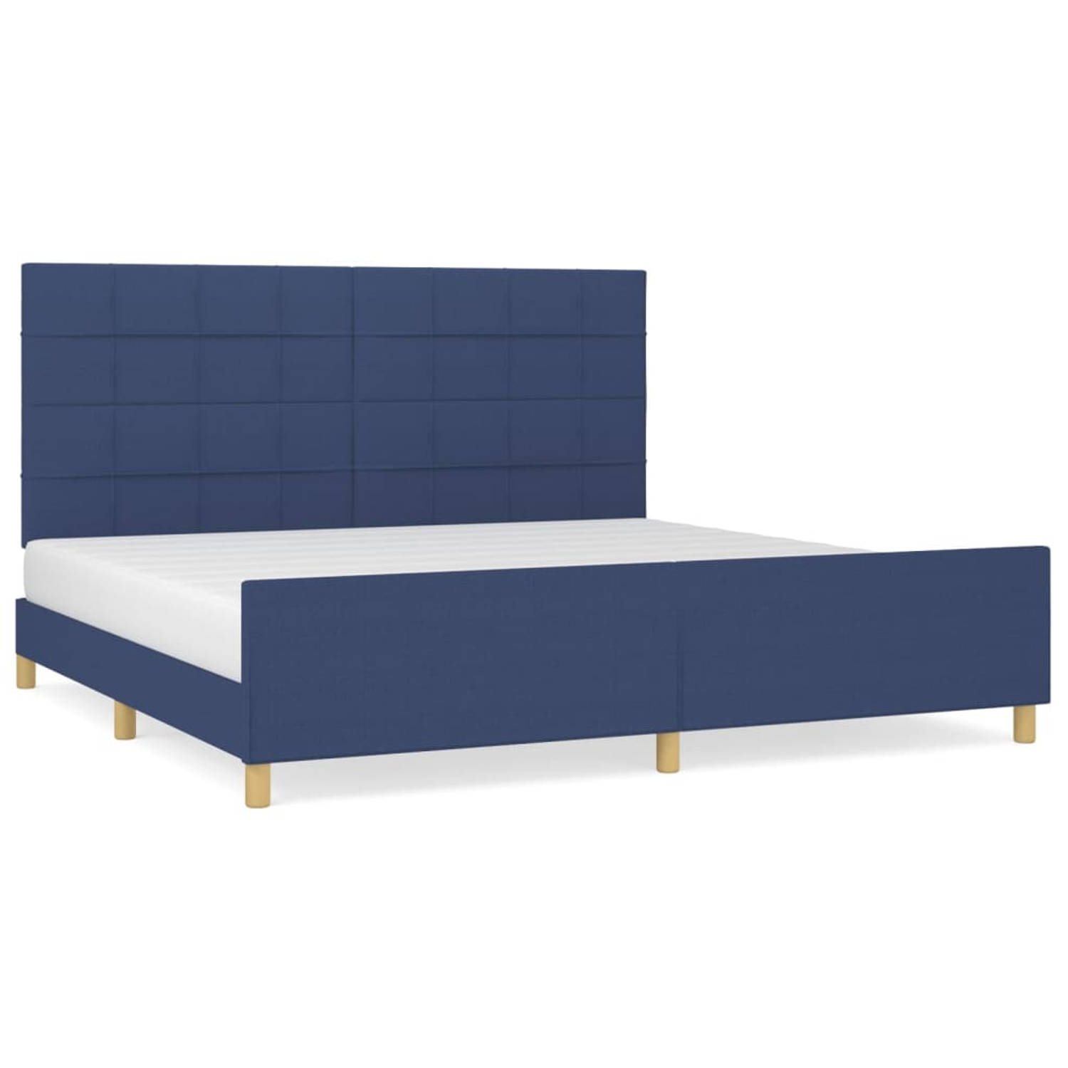 The Living Store Bedframe - Blauw - 203 x 206 cm - Verstelbaar Hoofdeind - Multiplex Lattenbodem