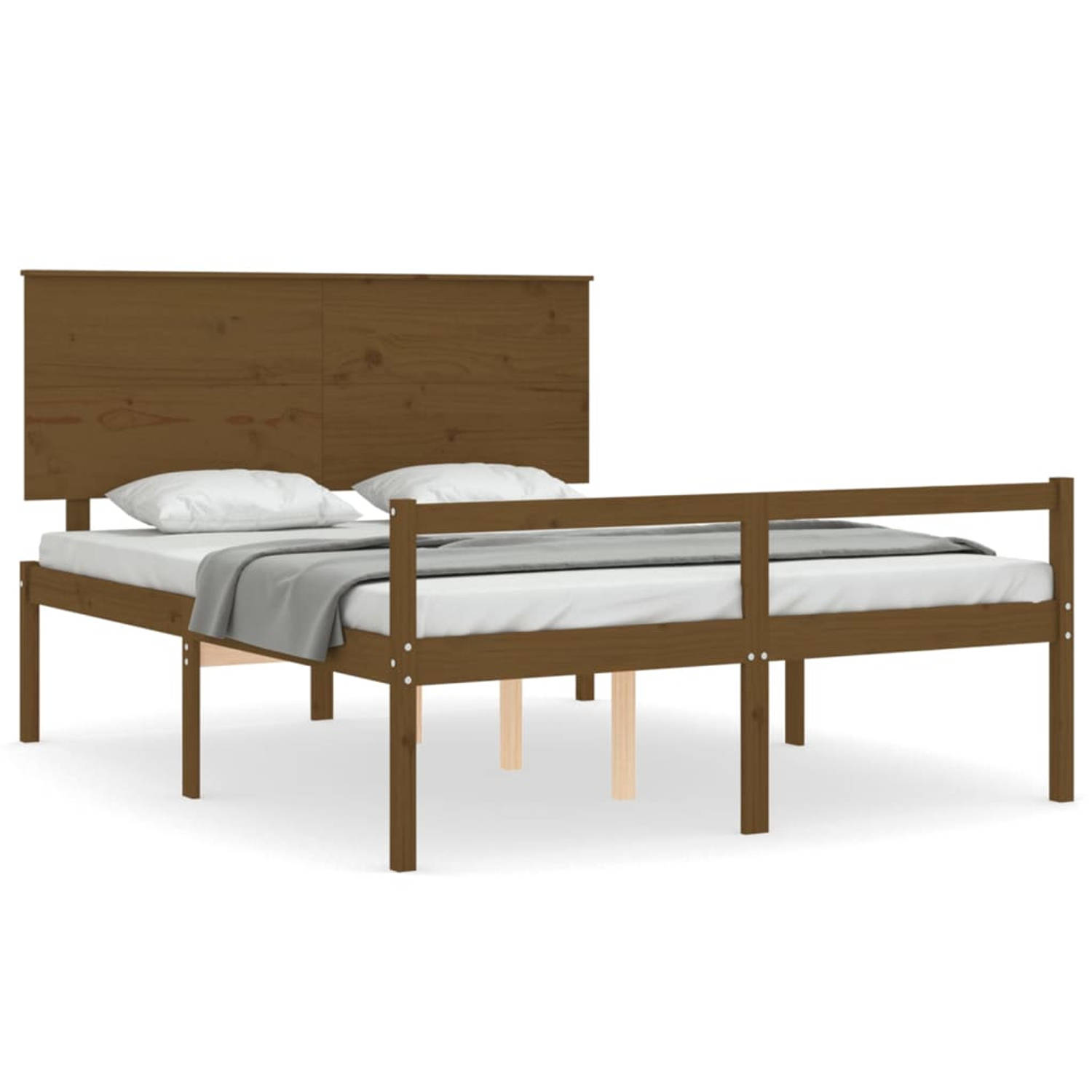 The Living Store Bedframe met hoofdbord massief hout honingbruin 5 FT King - Bedframe - Bedframes - Bed - Tweepersoonsbed - Slaapkamermeubel - Houten Bedframe - Houten Bed - Bedbod