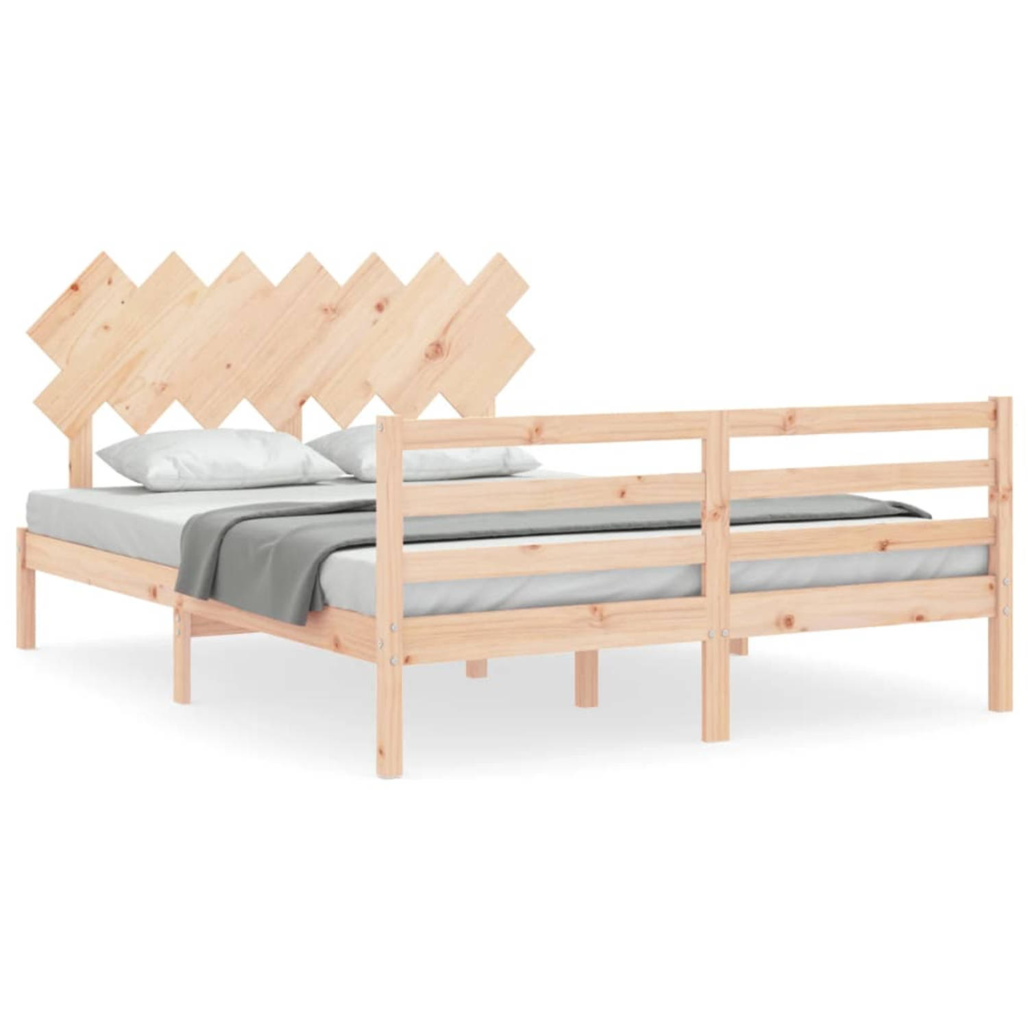 The Living Store Bedframe met hoofdbord massief hout 5 FT King Size - Bedframe - Bedframes - Bed - Tweepersoonsbed - Slaapkamermeubel - Houten Bedframe - Houten Bed - Bedbodem - Ma