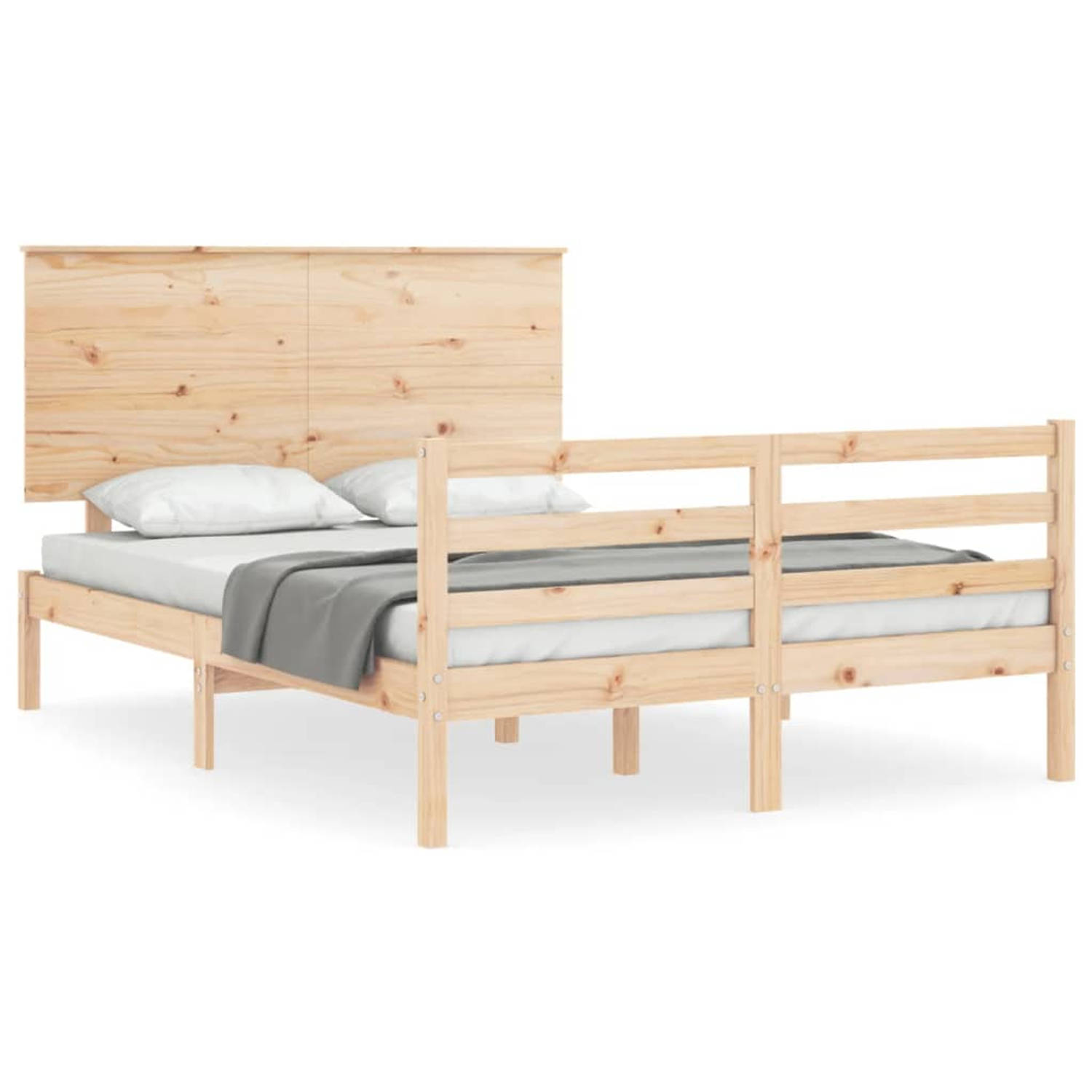 The Living Store Bedframe met hoofdbord massief hout 4FT Small Double - Bedframe - Bedframes - Bed - Tweepersoonsbed - Slaapkamermeubel - Houten Bedframe - Houten Bed - Bedbodem -