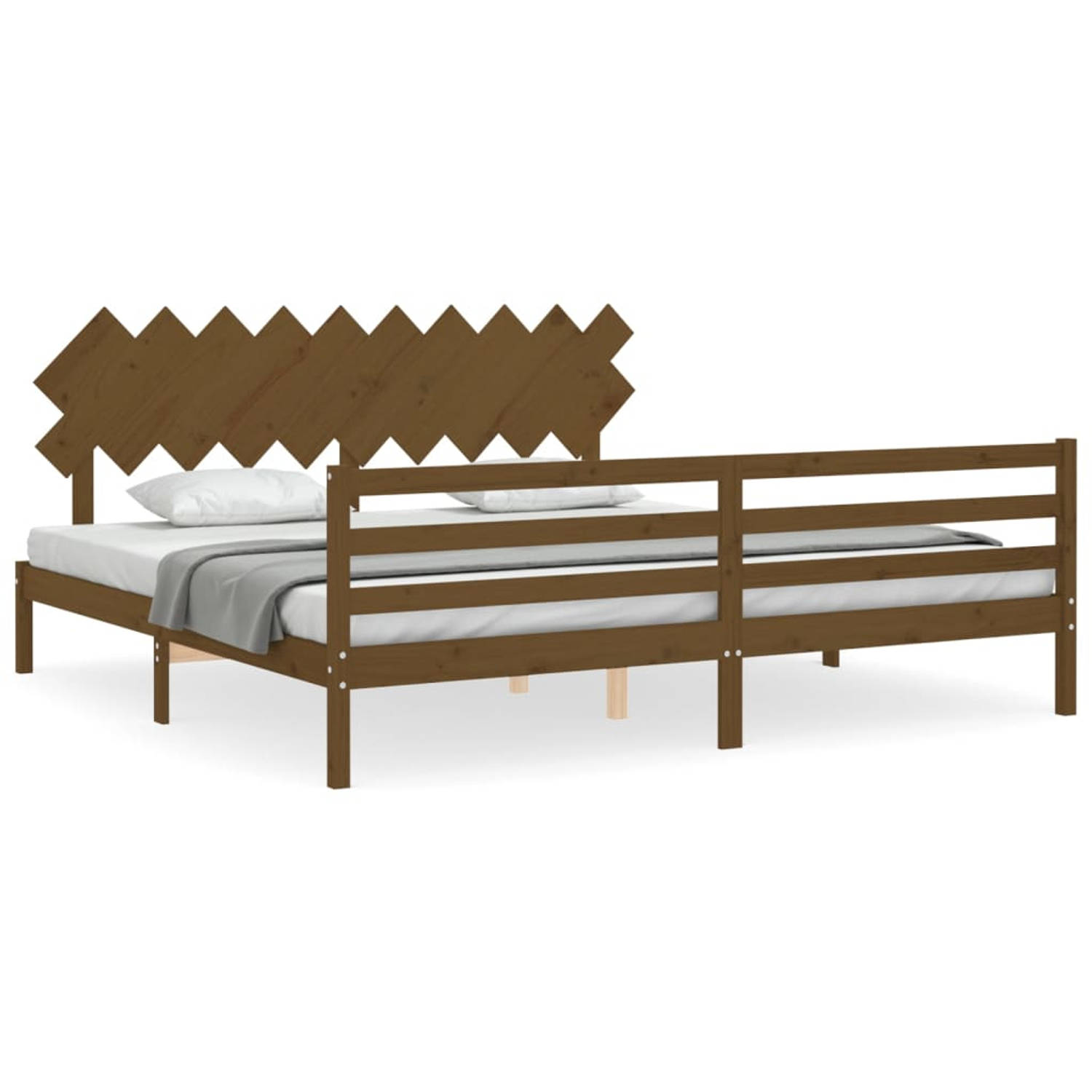 The Living Store Bedframe met hoofdbord massief hout honingbruin 200x200 cm - Bedframe - Bedframes - Bed - Tweepersoonsbed - Slaapkamermeubel - Houten Bedframe - Houten Bed - Bedbo