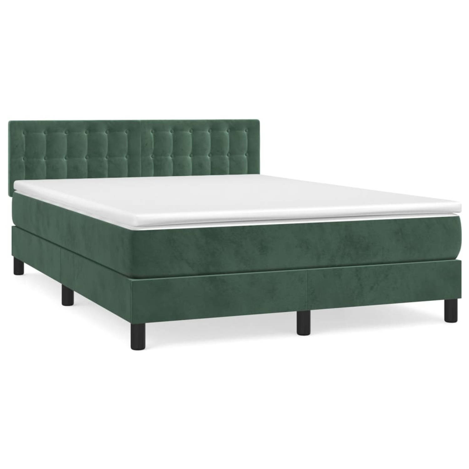 The Living Store Bed Donkergroen Fluweel 140x190x78/88 cm - Pocketvering - Middelharde Ondersteuning