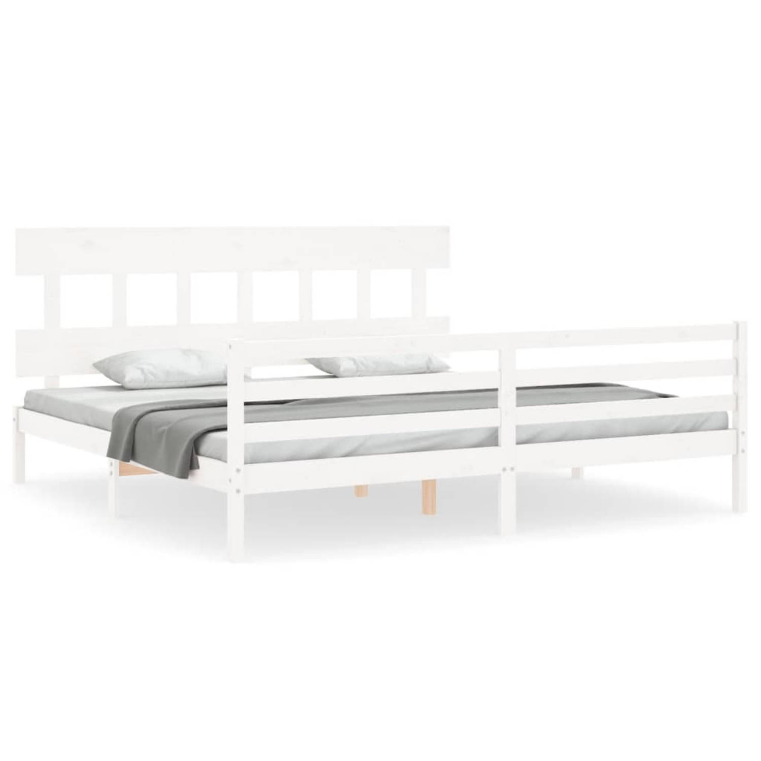 The Living Store Bedframe met hoofdbord massief hout wit 200x200 cm - Bedframe - Bedframes - Bed - Tweepersoonsbed - Slaapkamermeubel - Houten Bedframe - Houten Bed - Bedbodem - Ma