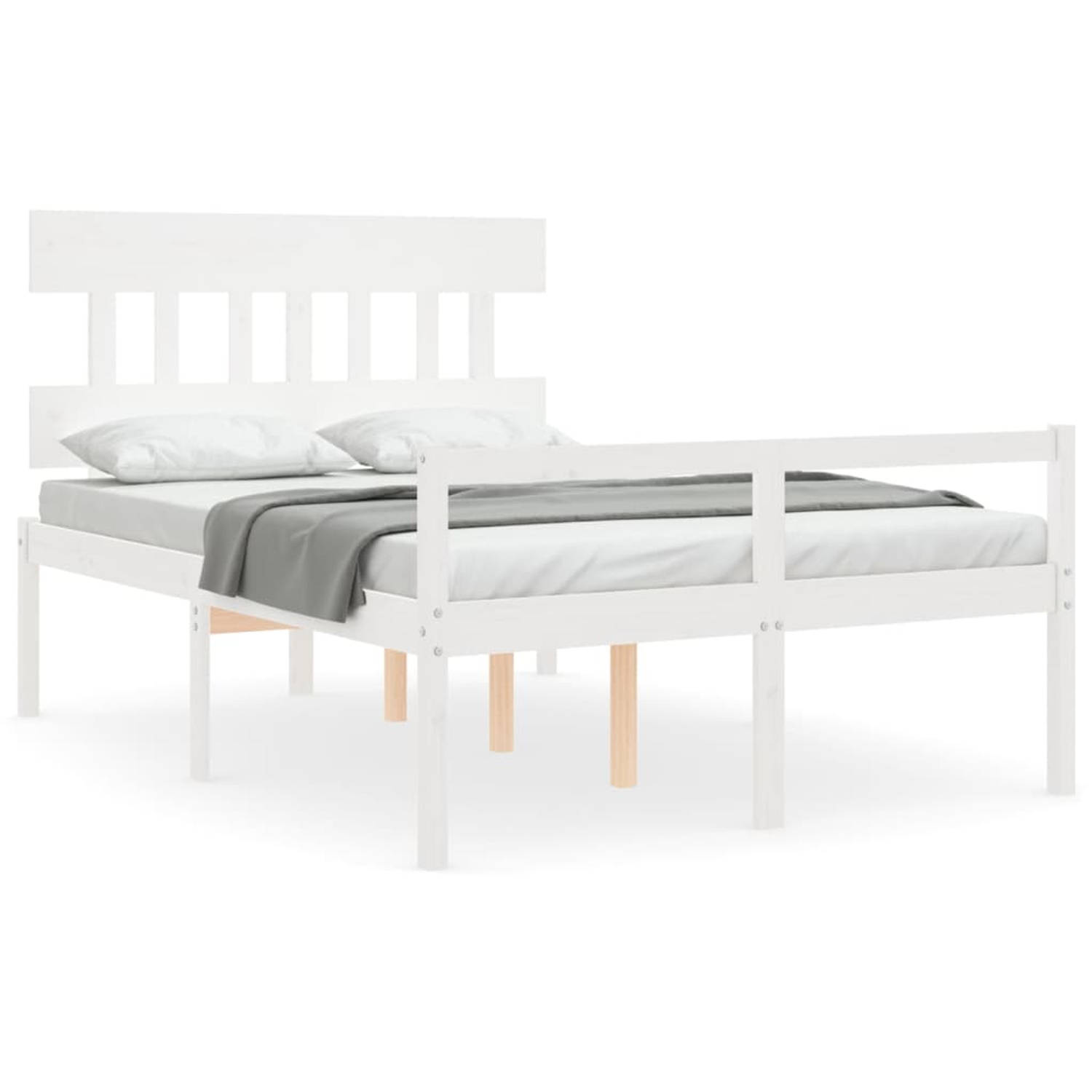 The Living Store Bedframe met hoofdbord massief hout wit 140x200 cm - Bedframe - Bedframes - Bed - Tweepersoonsbed - Slaapkamermeubel - Houten Bedframe - Houten Bed - Bedbodem - Ma