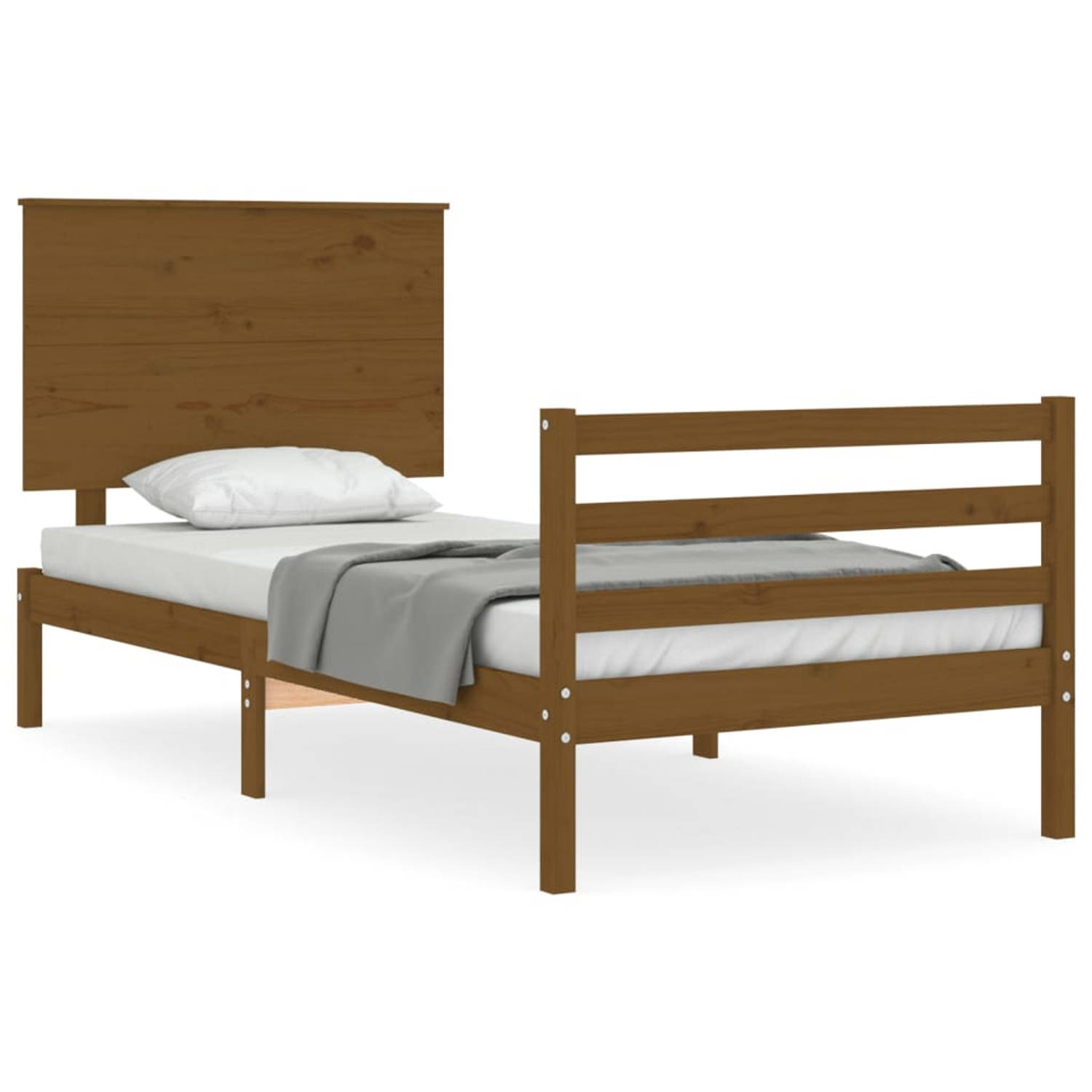 The Living Store Bedframe met hoofdbord massief hout honingbruin 100x200 cm - Bedframe - Bedframes - Bed - Eenpersoonsbed - Slaapkamermeubel - Houten Bedframe - Houten Bed - Bedbod