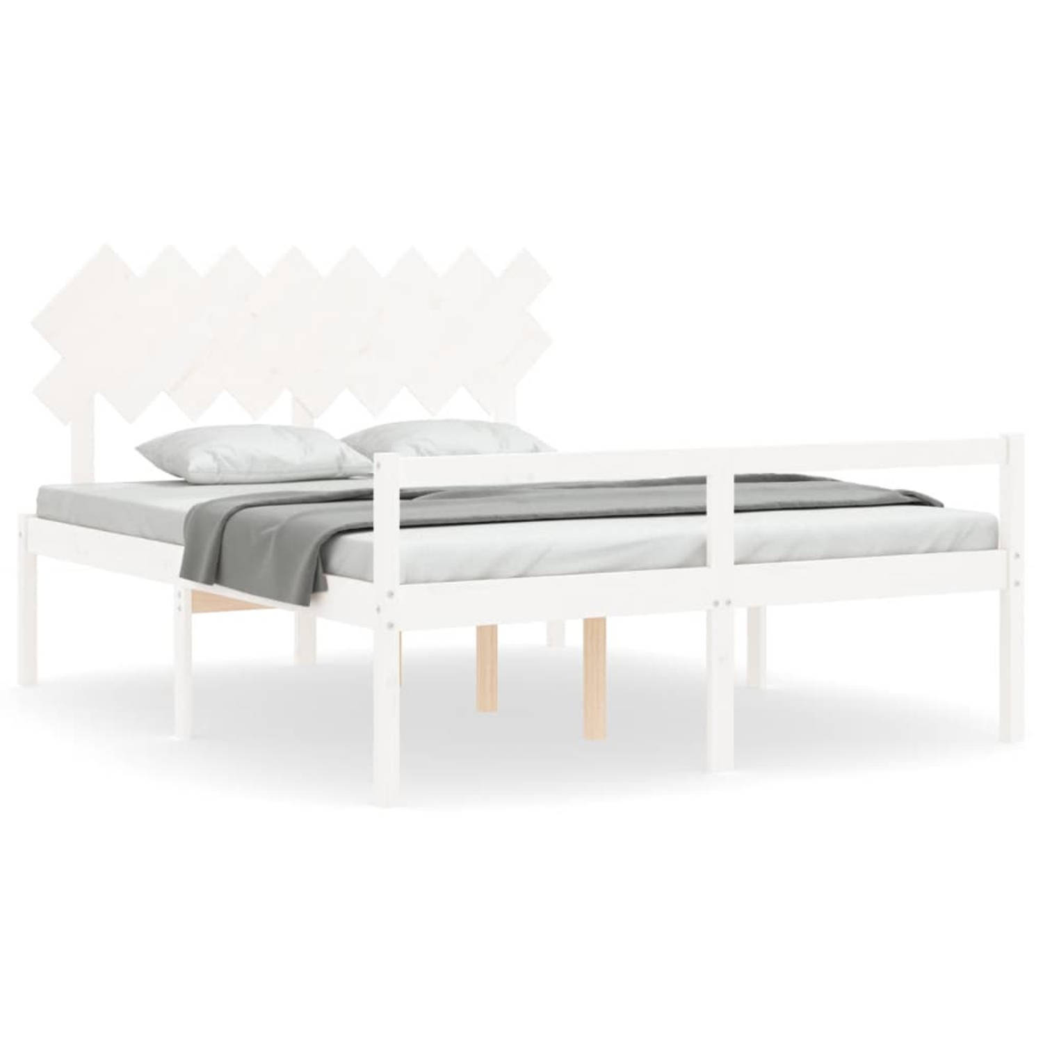 The Living Store Bedframe met hoofdbord massief hout wit 160x200 cm - Bedframe - Bedframes - Bed - Tweepersoonsbed - Slaapkamermeubel - Houten Bedframe - Houten Bed - Bedbodem - Ma