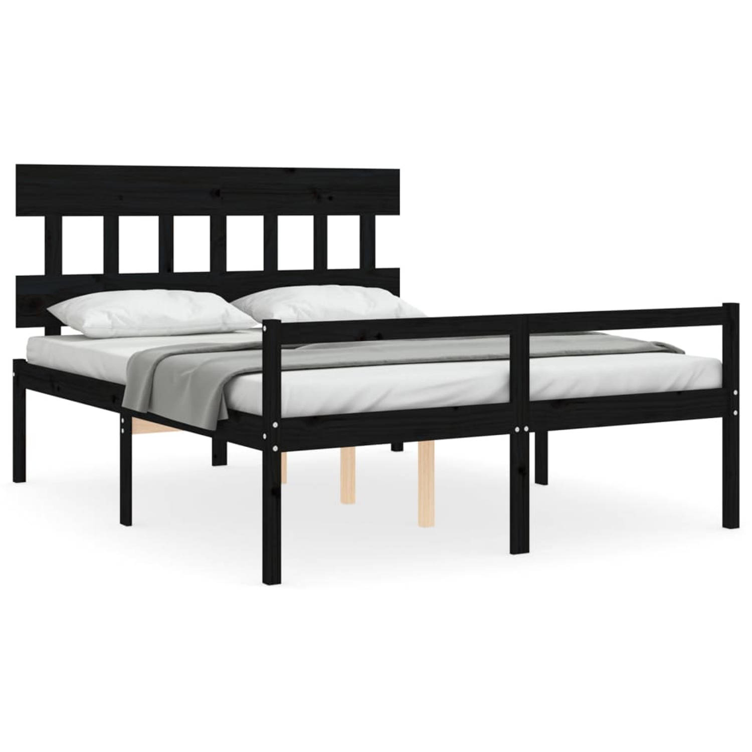 The Living Store Bedframe met hoofdbord massief hout zwart 5 FT King - Bedframe - Bedframes - Bed - Tweepersoonsbed - Slaapkamermeubel - Houten Bedframe - Houten Bed - Bedbodem - M