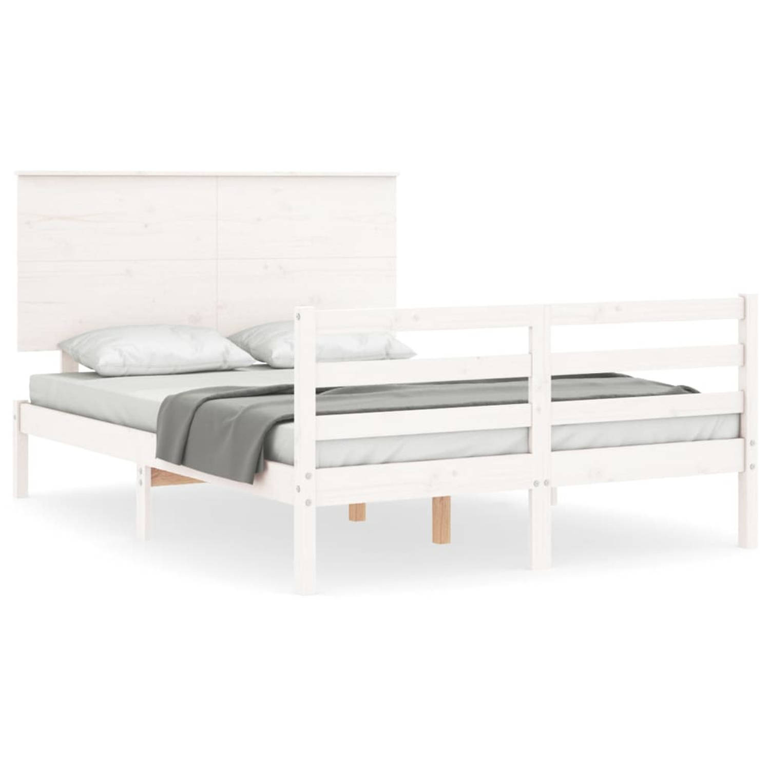 The Living Store Bedframe met hoofdbord massief hout wit 4FT Small Double - Bedframe - Bedframes - Bed - Tweepersoonsbed - Slaapkamermeubel - Houten Bedframe - Houten Bed - Bedbode
