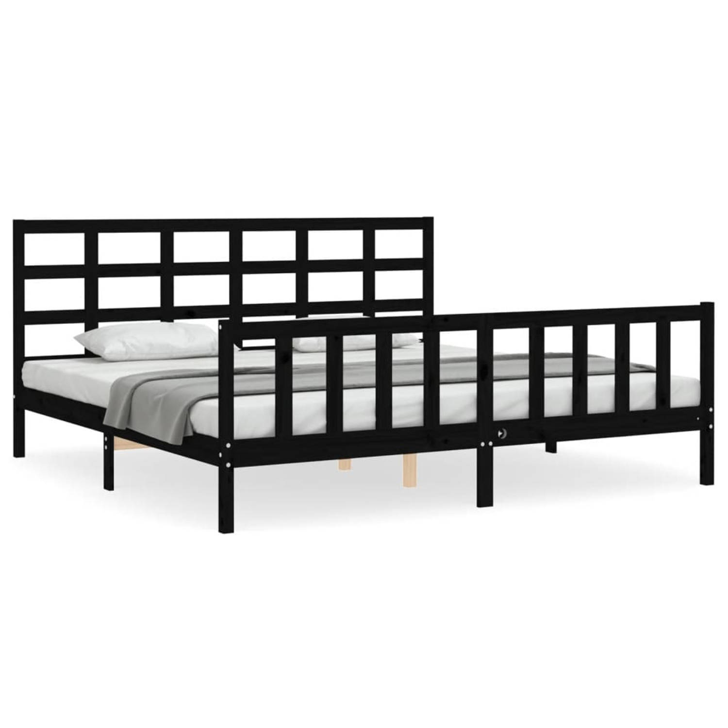 The Living Store Bedframe met hoofdbord massief hout zwart 180x200 cm - Bedframe - Bedframes - Bed - Tweepersoonsbed - Slaapkamermeubel - Houten Bedframe - Houten Bed - Bedbodem -