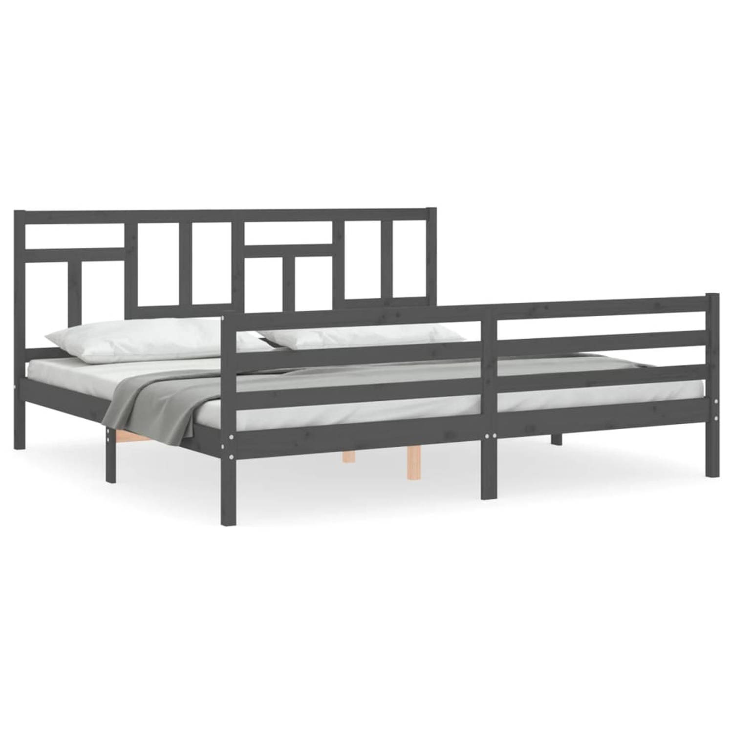 The Living Store Bedframe met hoofdbord massief hout grijs 6FT Super King - Bedframe - Bedframes - Bed - Tweepersoonsbed - Slaapkamermeubel - Houten Bedframe - Houten Bed - Bedbode