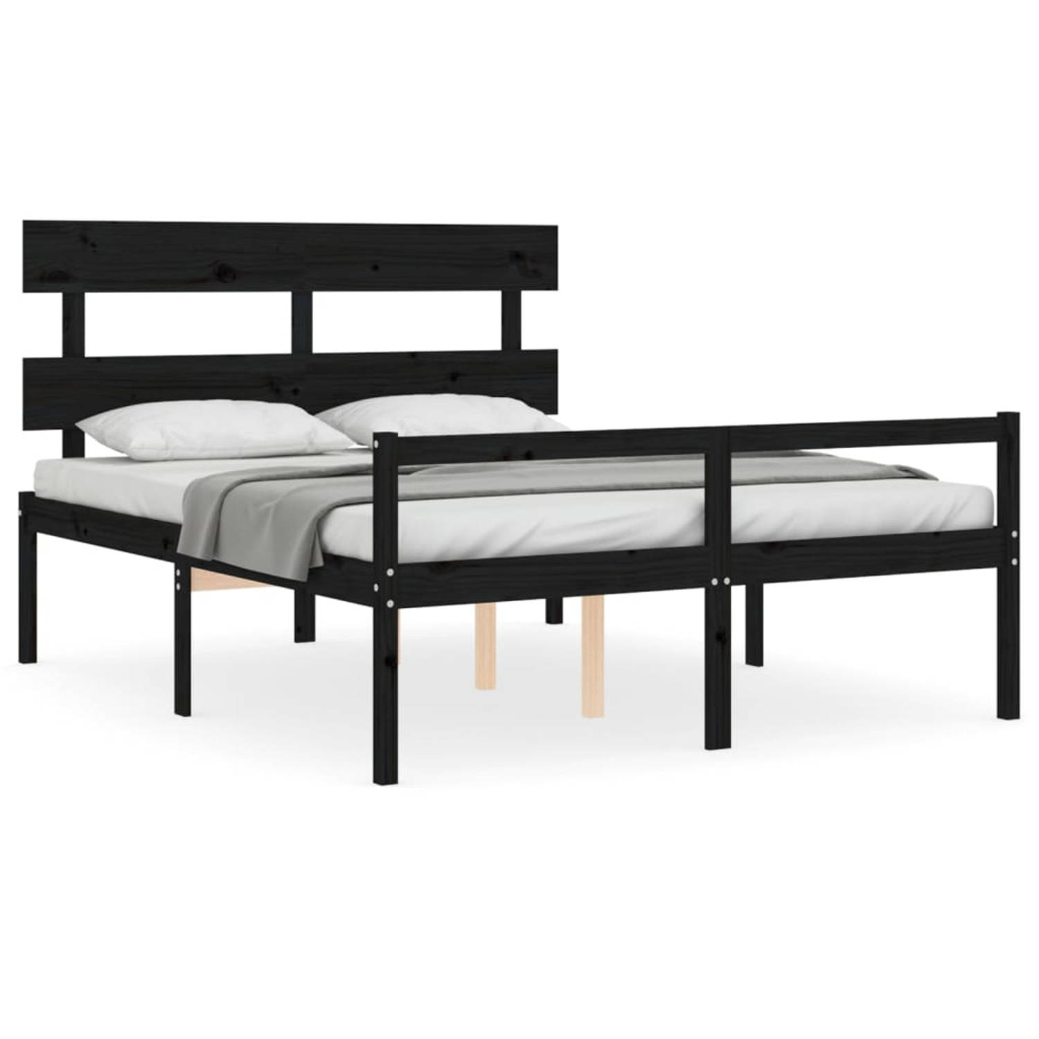 The Living Store Bedframe met hoofdbord massief hout zwart 5 FT King - Bedframe - Bedframes - Bed - Tweepersoonsbed - Slaapkamermeubel - Houten Bedframe - Houten Bed - Bedbodem - M