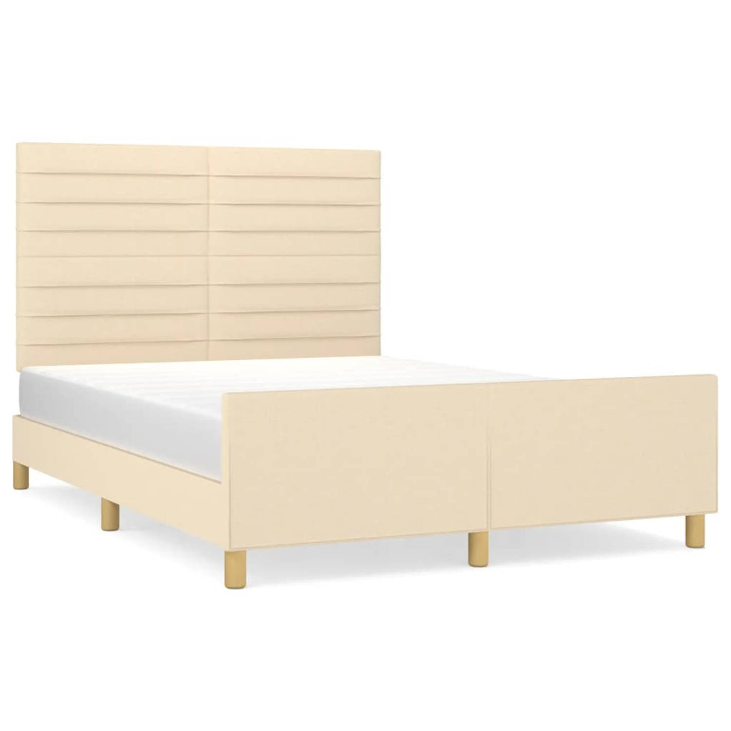 The Living Store Bedframe met hoofdeinde stof crèmekleurig 140x200 cm - Bed