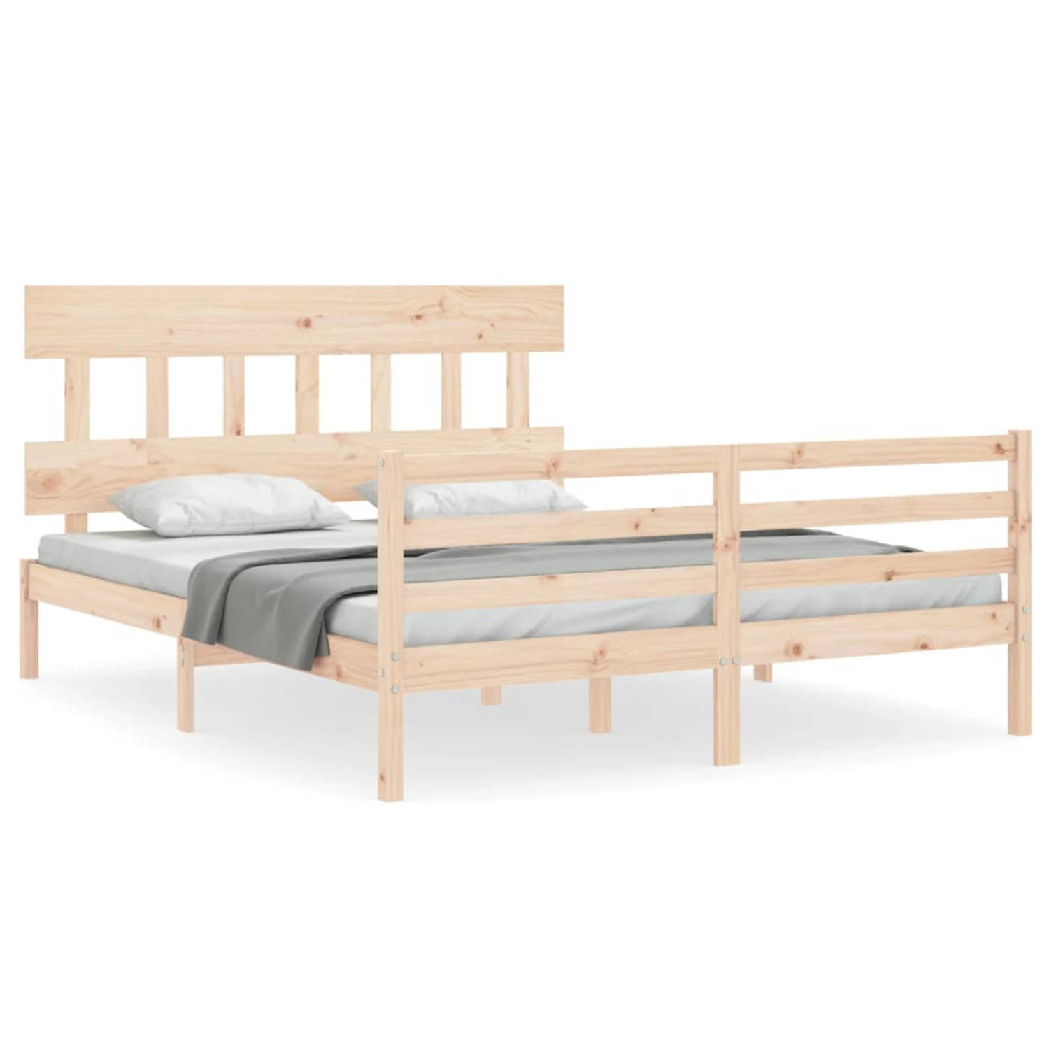 The Living Store Bedframe met hoofdbord massief hout 160x200 cm - Bedframe - Bedframes - Bed - Tweepersoonsbed - Slaapkamermeubel - Houten Bedframe - Houten Bed - Bedbodem - Massie