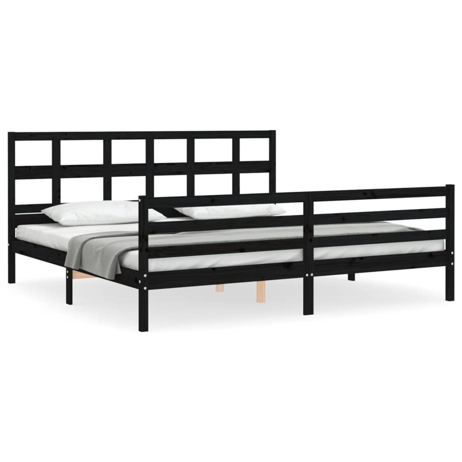 The Living Store Bedframe met hoofdbord massief hout zwart 6FT Super King - Bedframe - Bedframes - Bed - Tweepersoonsbed - Slaapkamermeubel - Houten Bedframe - Houten Bed - Bedbode