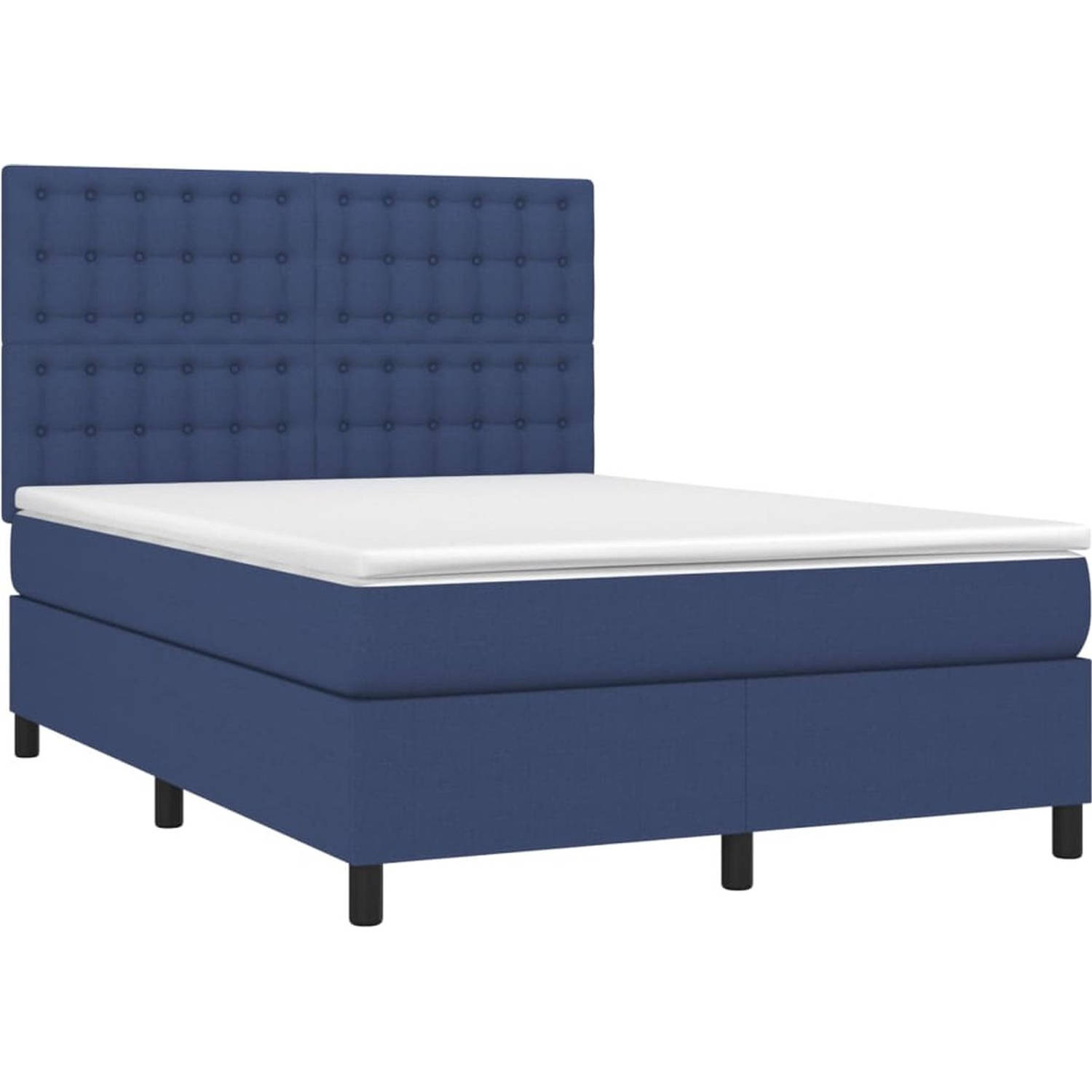 The Living Store Boxspringbed - Blauw - 203x144x118/128 cm - Pocketvering matras