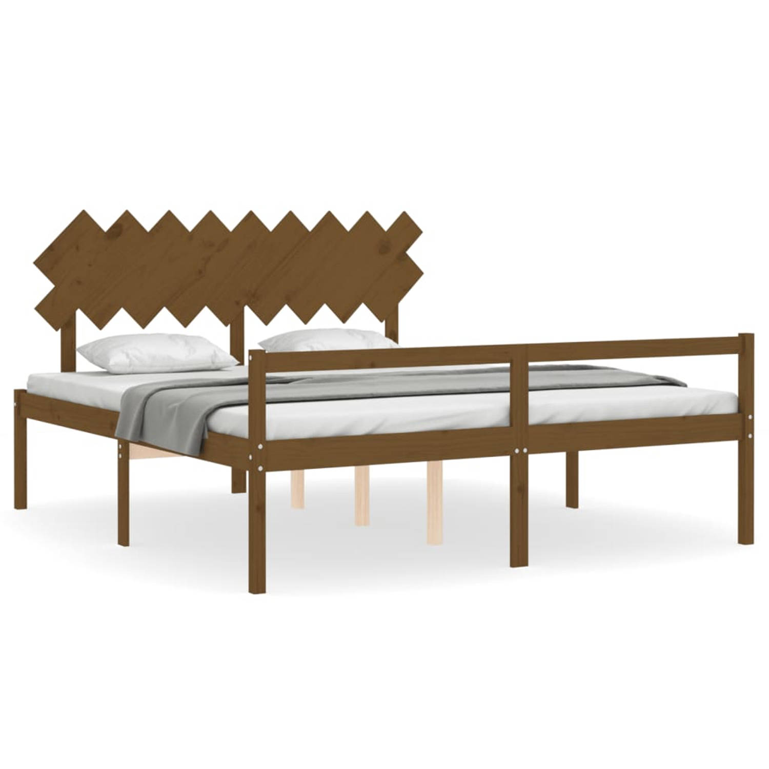 The Living Store Bedframe met hoofdbord massief hout honingbruin 6FT Super King - Bedframe - Bedframes - Bed - Tweepersoonsbed - Slaapkamermeubel - Houten Bedframe - Houten Bed - B