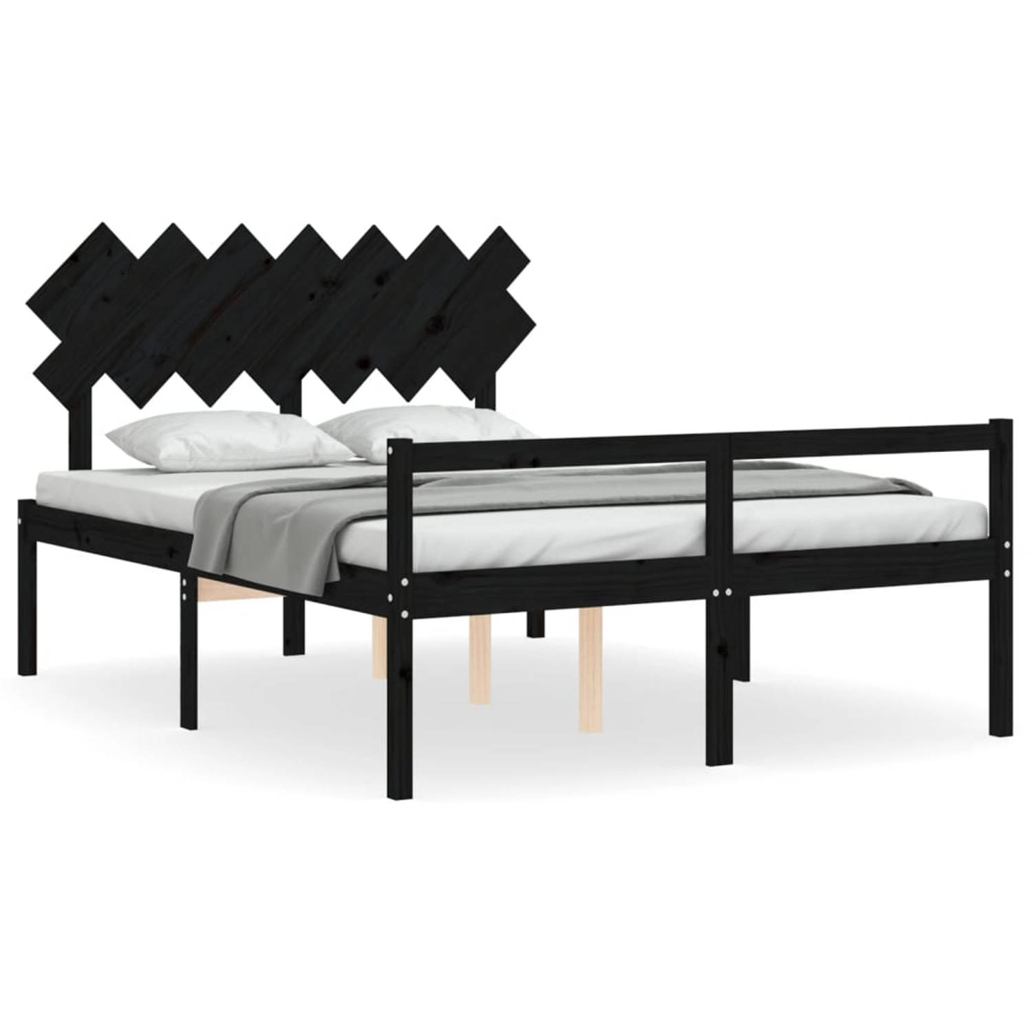 The Living Store Bedframe met hoofdbord massief hout zwart 5 FT King - Bedframe - Bedframes - Bed - Tweepersoonsbed - Slaapkamermeubel - Houten Bedframe - Houten Bed - Bedbodem - M