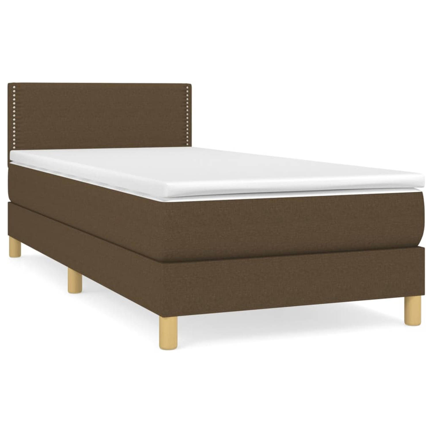 The Living Store Boxspring met matras stof donkerbruin 90x190 cm - Bed