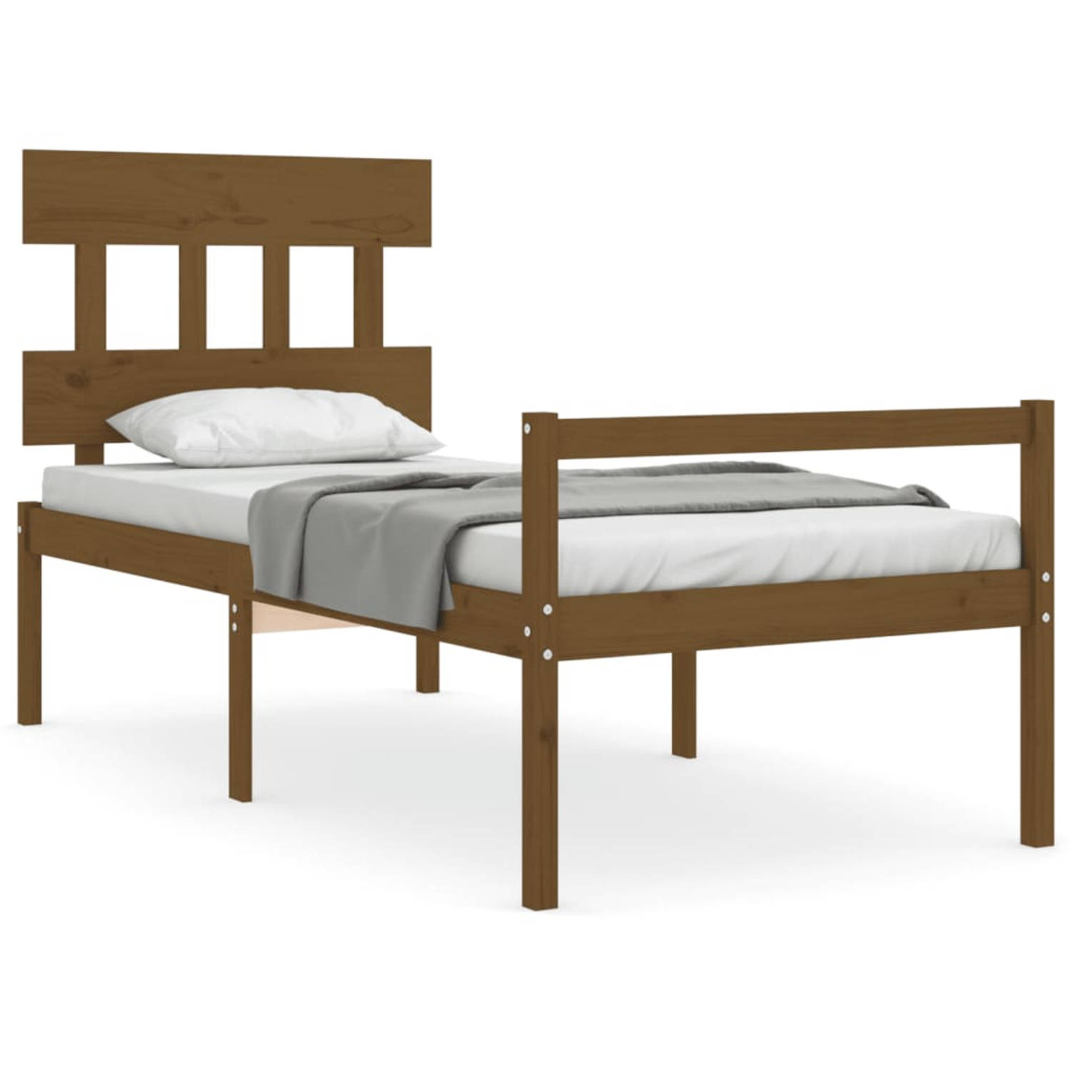 The Living Store Bedframe met hoofdbord massief hout honingbruin 100x200 cm - Bedframe - Bedframes - Bed - Eenpersoonsbed - Slaapkamermeubel - Houten Bedframe - Houten Bed - Bedbod