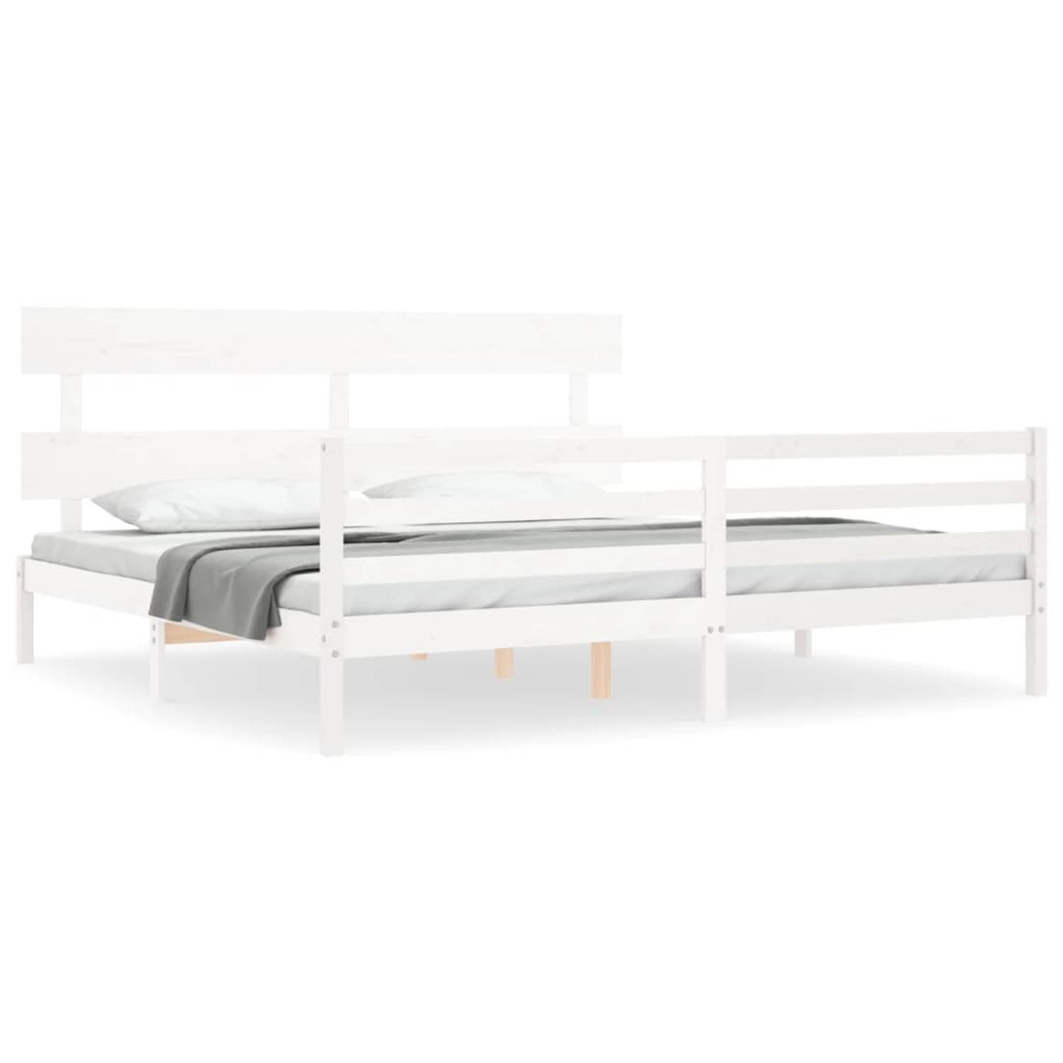 The Living Store Bedframe met hoofdbord massief hout wit 6FT Super King - Bedframe - Bedframes - Bed - Tweepersoonsbed - Slaapkamermeubel - Houten Bedframe - Houten Bed - Bedbodem