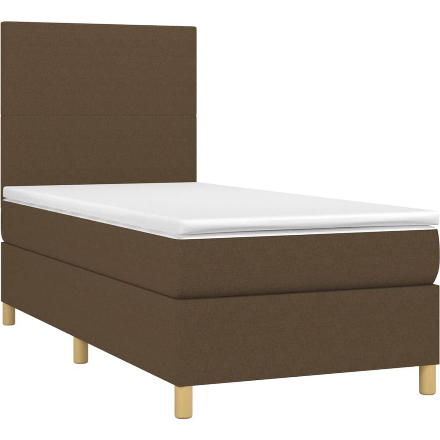 The Living Store Boxspring Donkerbruin 203x100x118/128 cm - LED - Pocketvering Matras - Huidvriendelijk Topmatras