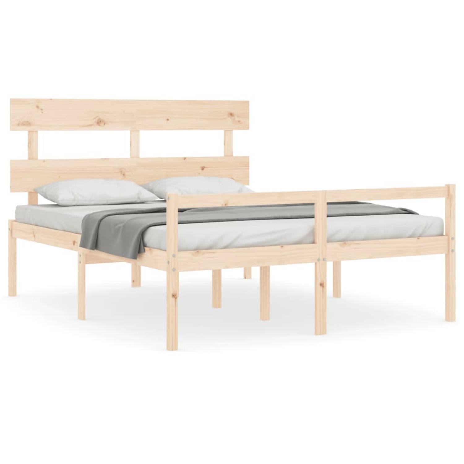 The Living Store Bedframe met hoofdbord massief hout 5 FT King - Bedframe - Bedframes - Bed - Tweepersoonsbed - Slaapkamermeubel - Houten Bedframe - Houten Bed - Bedbodem - Massief