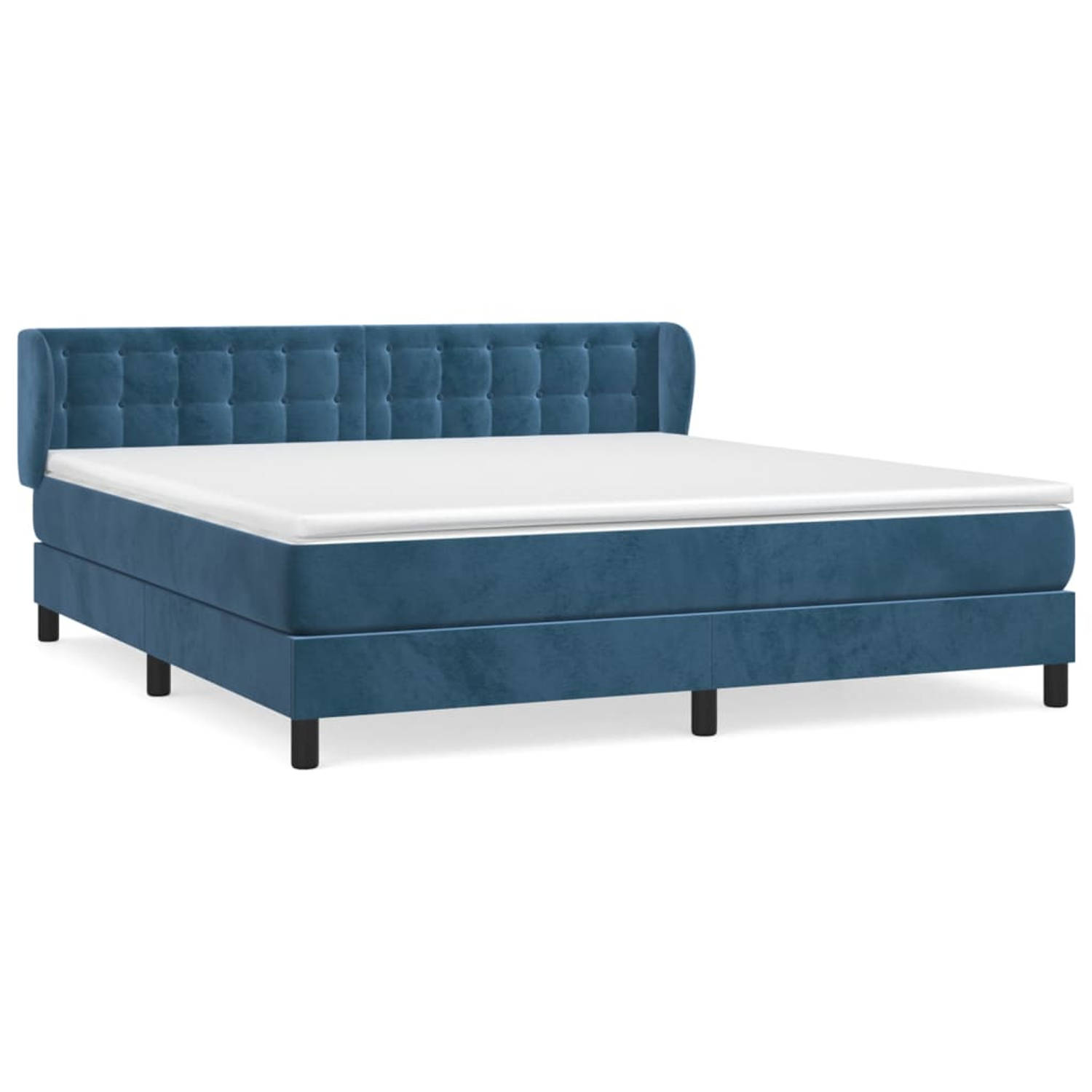 The Living Store Boxspring Bed - Fluweel - Donkerblauw - 203 x 183 x 78/88 cm - Pocketvering