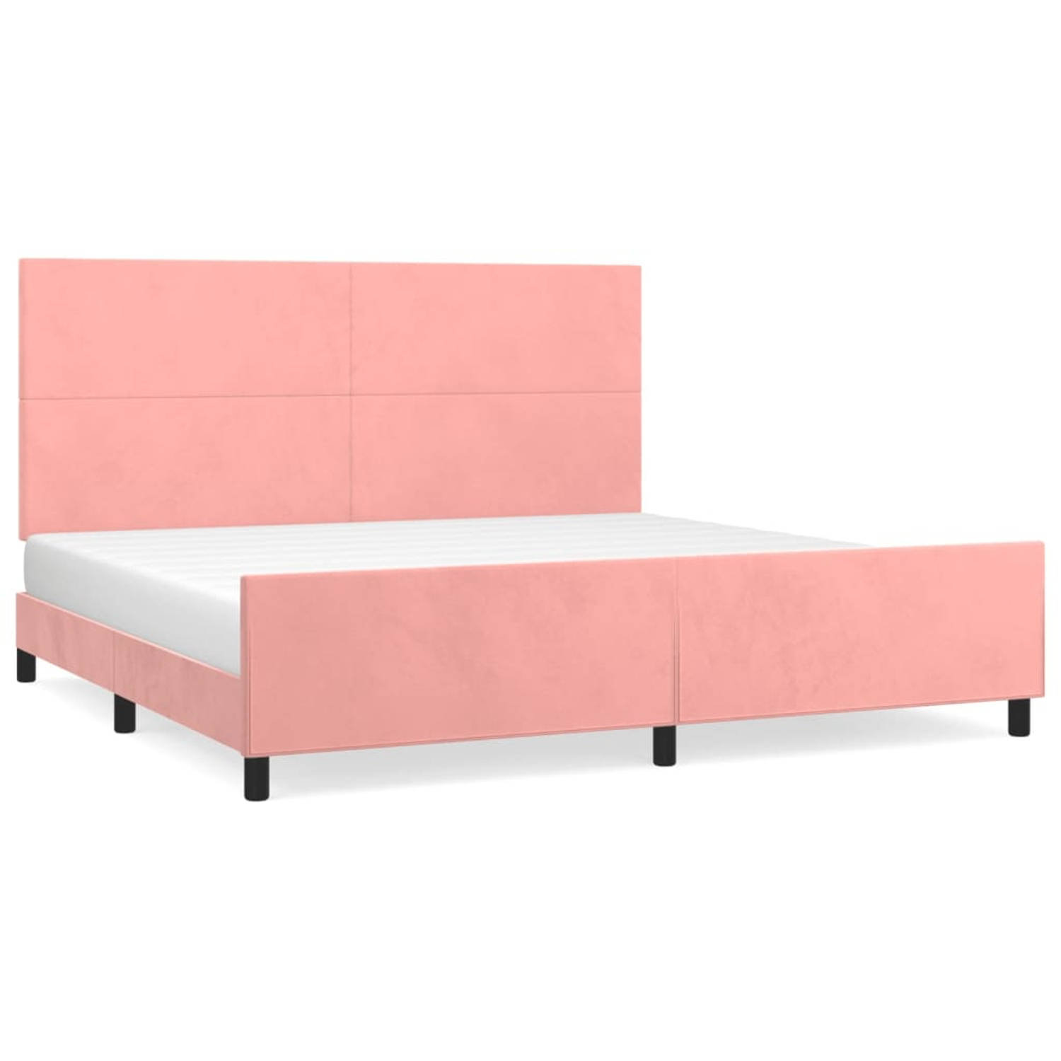 The Living Store Bedframe met hoofdeinde fluweel roze 200x200 cm - Bed